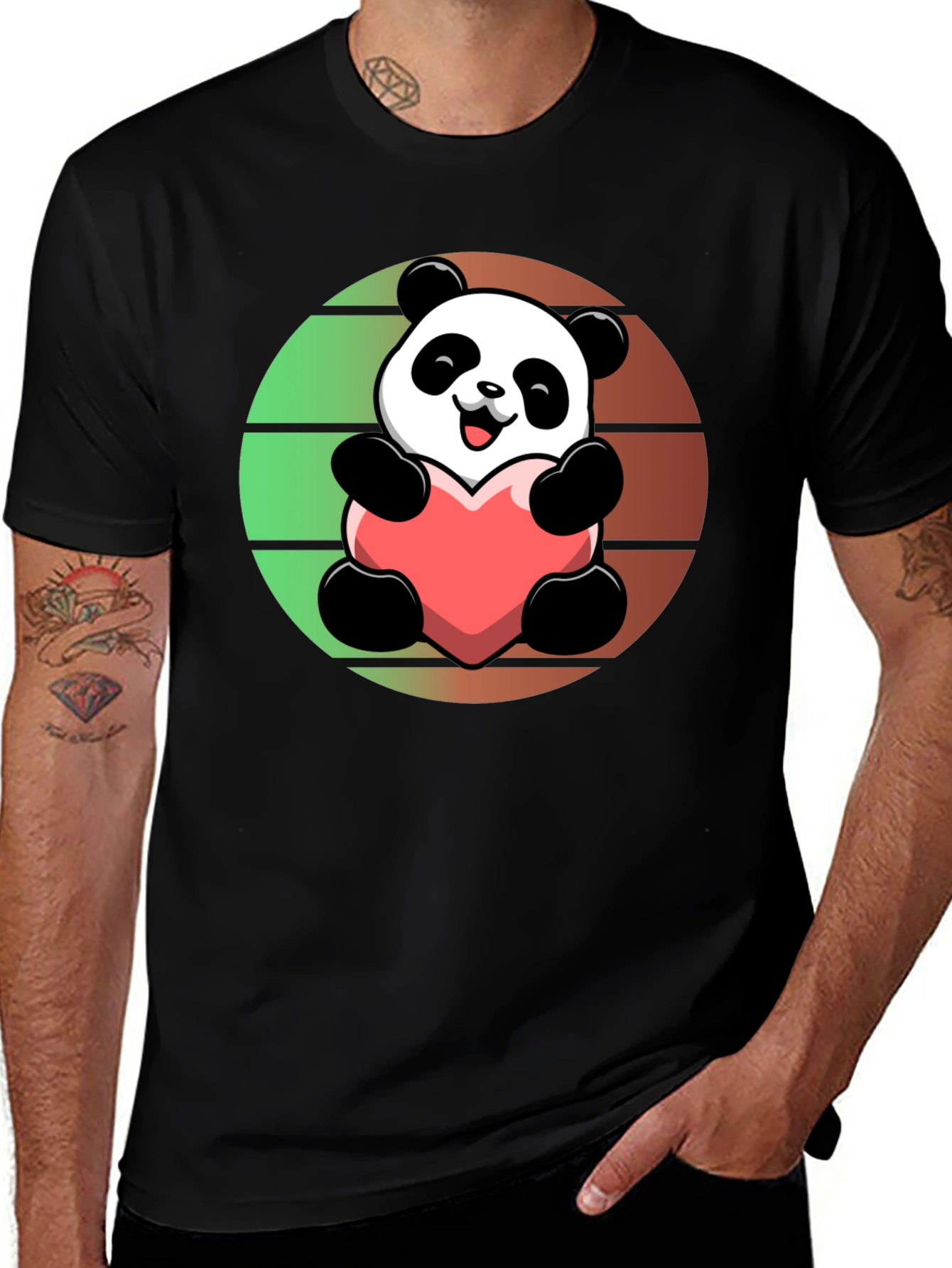 Variant 22 of Cute Panda Heart Graphic Black T-Shirt