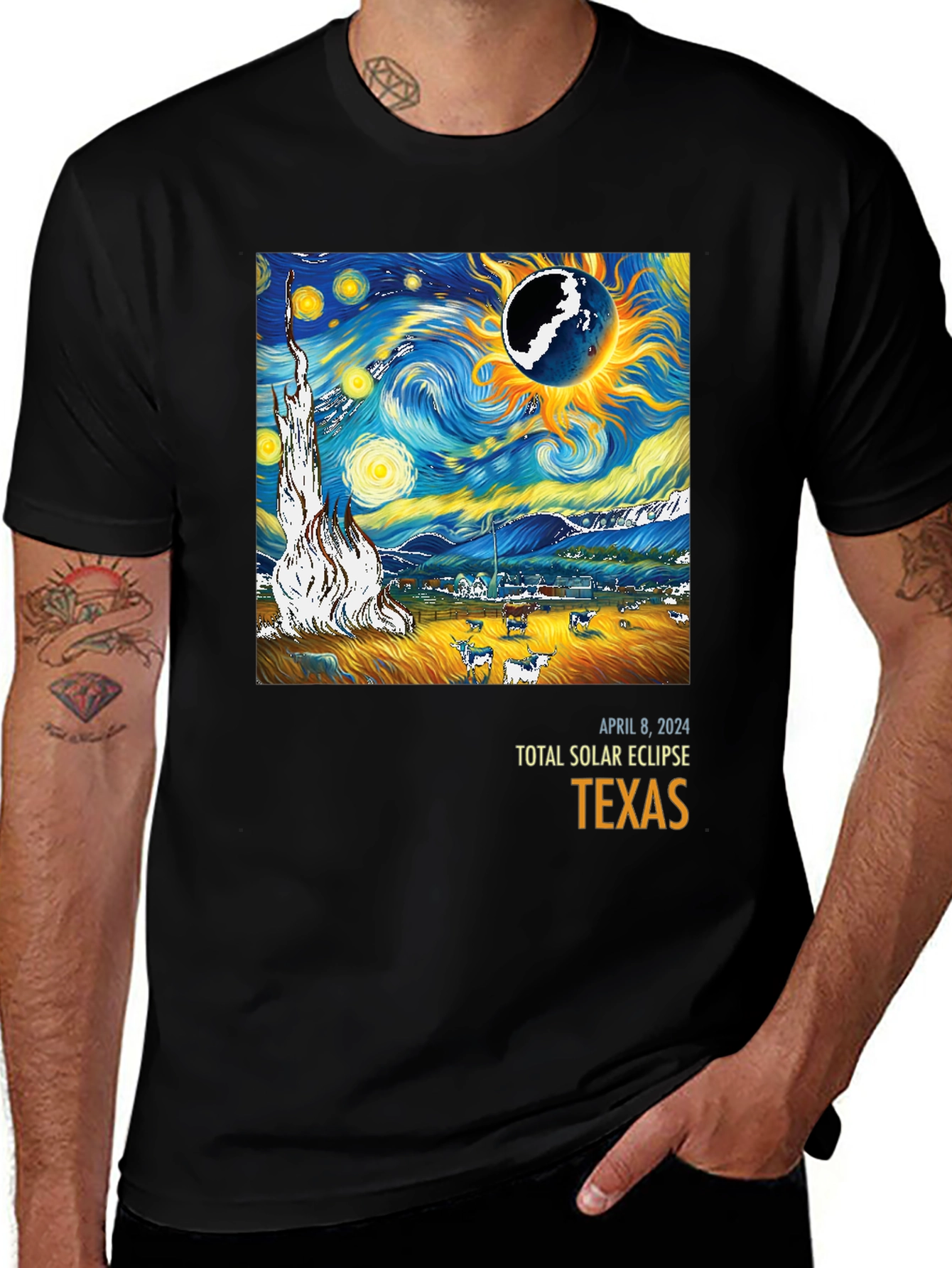 Total Solar Eclipse Texas April 2024 Starry Night T-Shirt