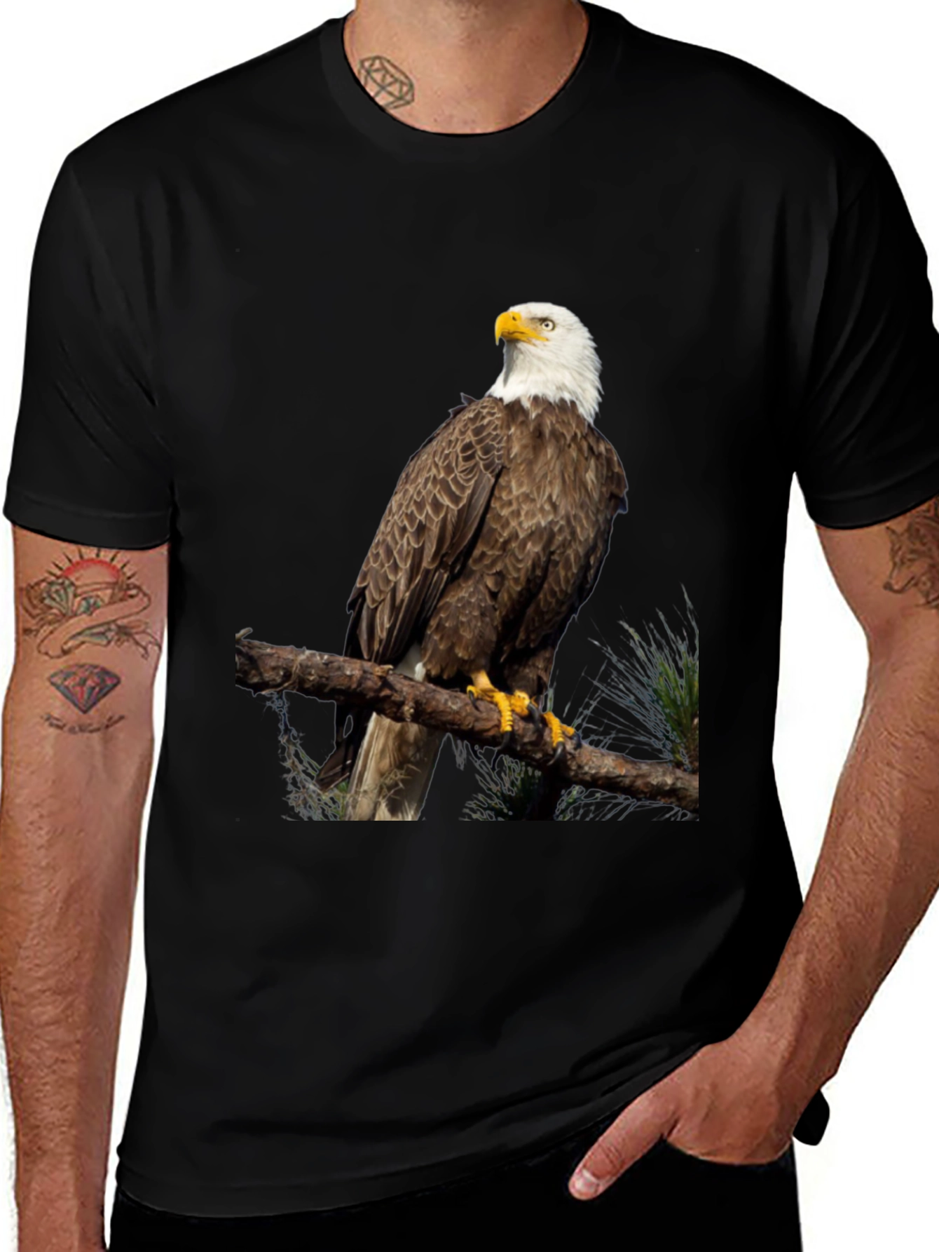Variant 21 of Bald Eagle Graphic Print Black T-Shirt