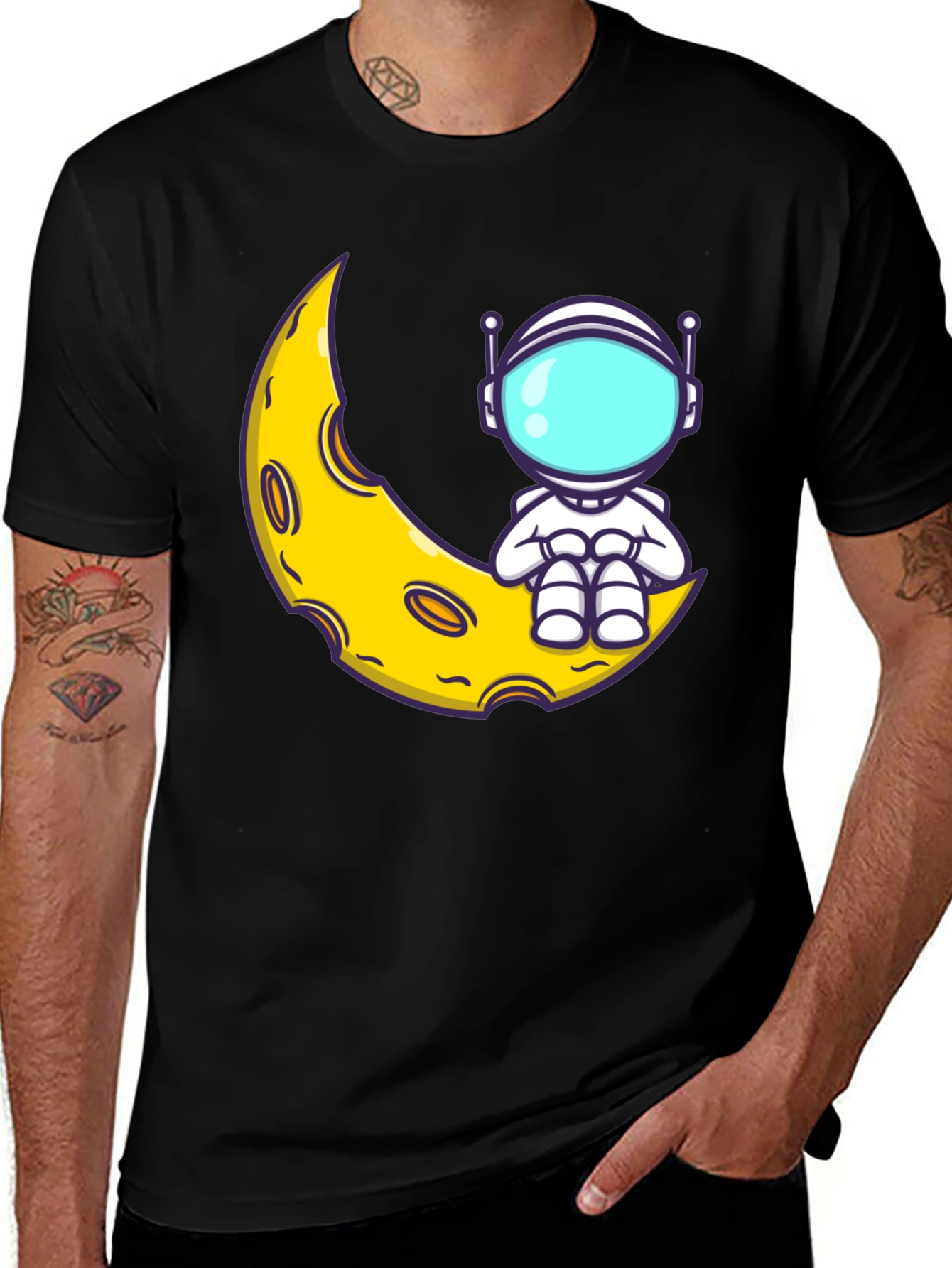 Astronaut Moon Graphic T-Shirt - Black
