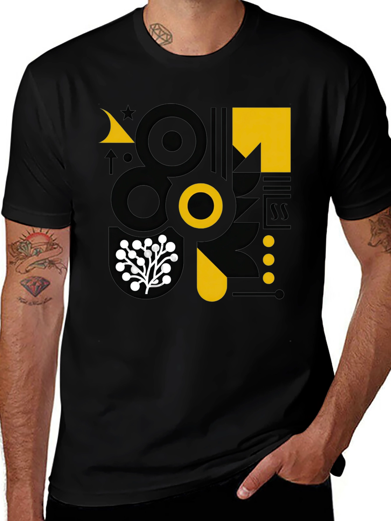 Variant 29 of Abstract Geometric Graphic Print Black T-Shirt