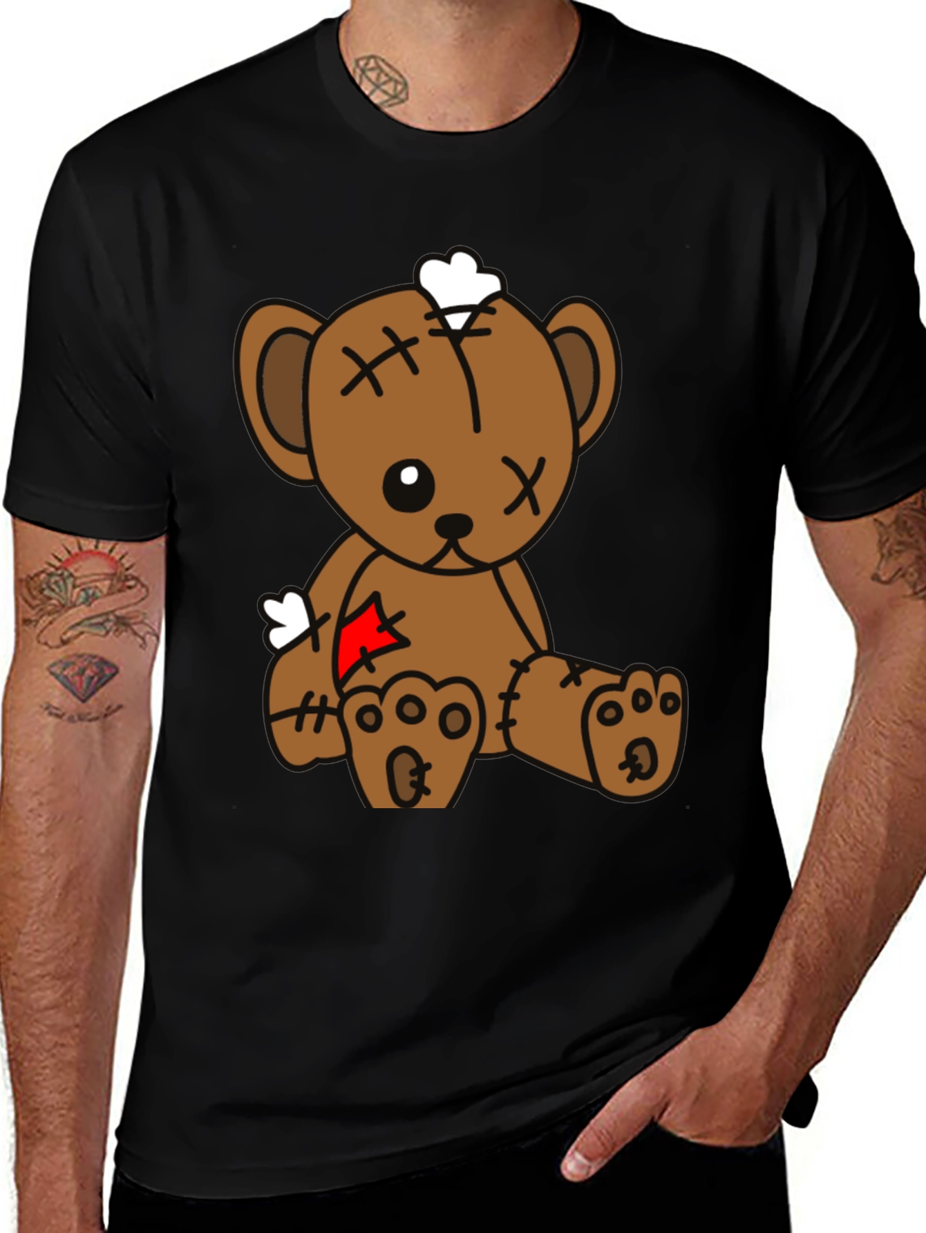 Variant 30 of Teddy Bear Graphic Tee - Black Cotton Blend
