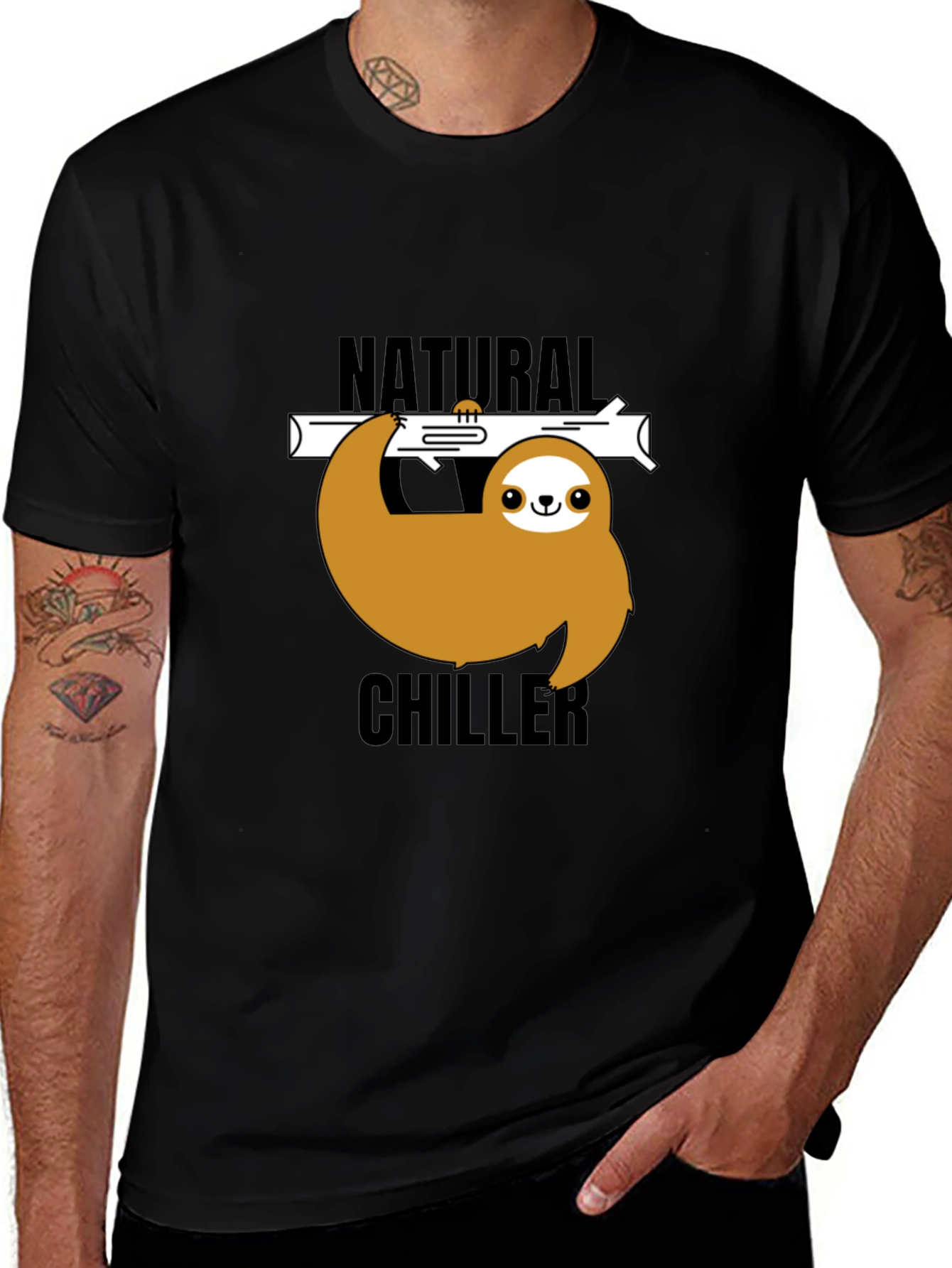 Variant 13 of Natural Chiller Sloth Graphic Tee - Relaxed Style