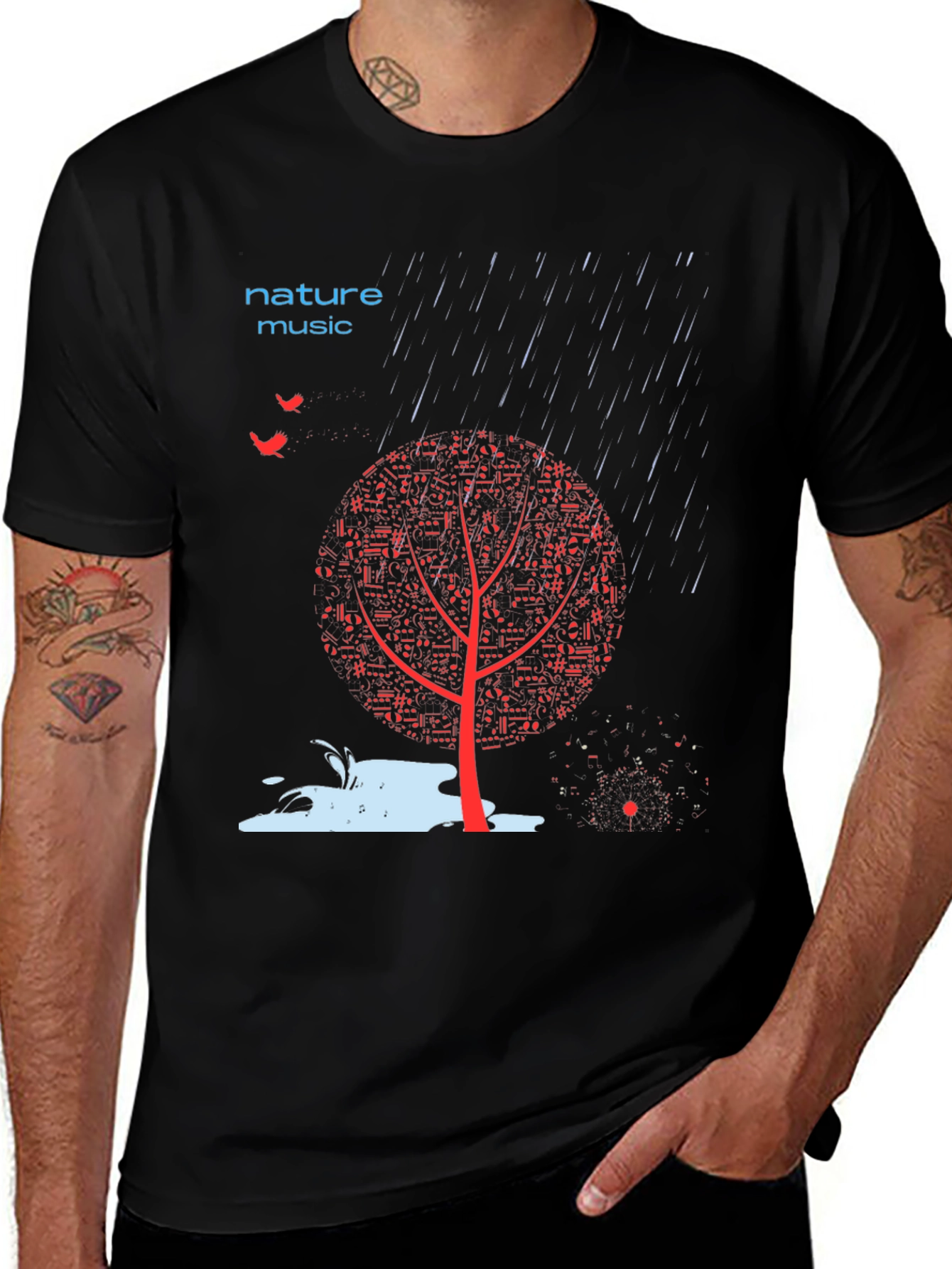 Variant 25 of Nature Music Tree Graphic Tee - Black T-Shirt
