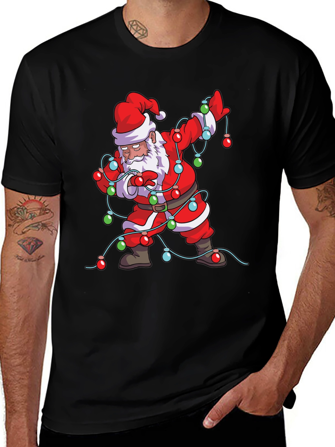 Dabbing Santa Christmas Lights Graphic Tee
