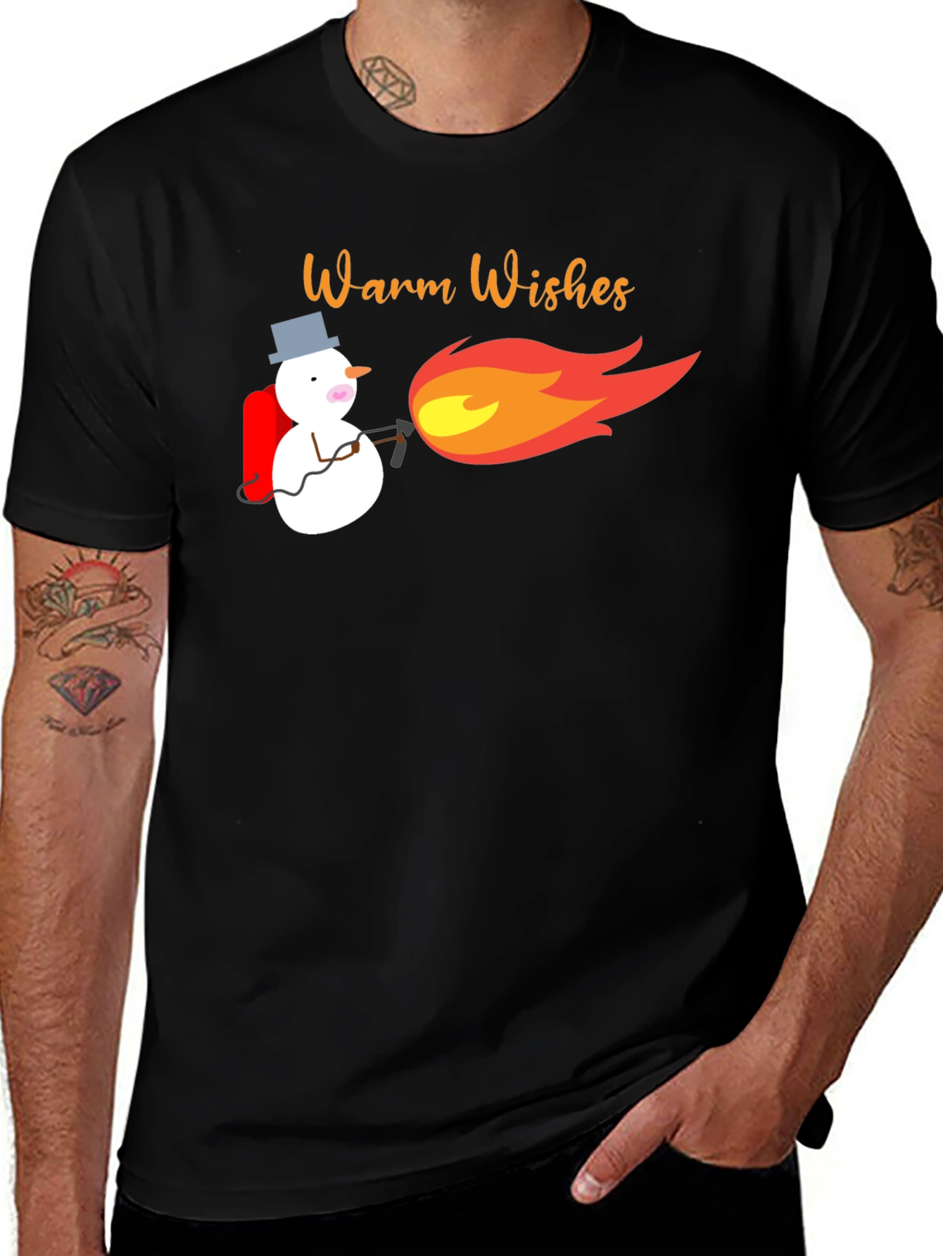 Variant 18 of Warm Wishes Snowman Blowtorch Black T-Shirt