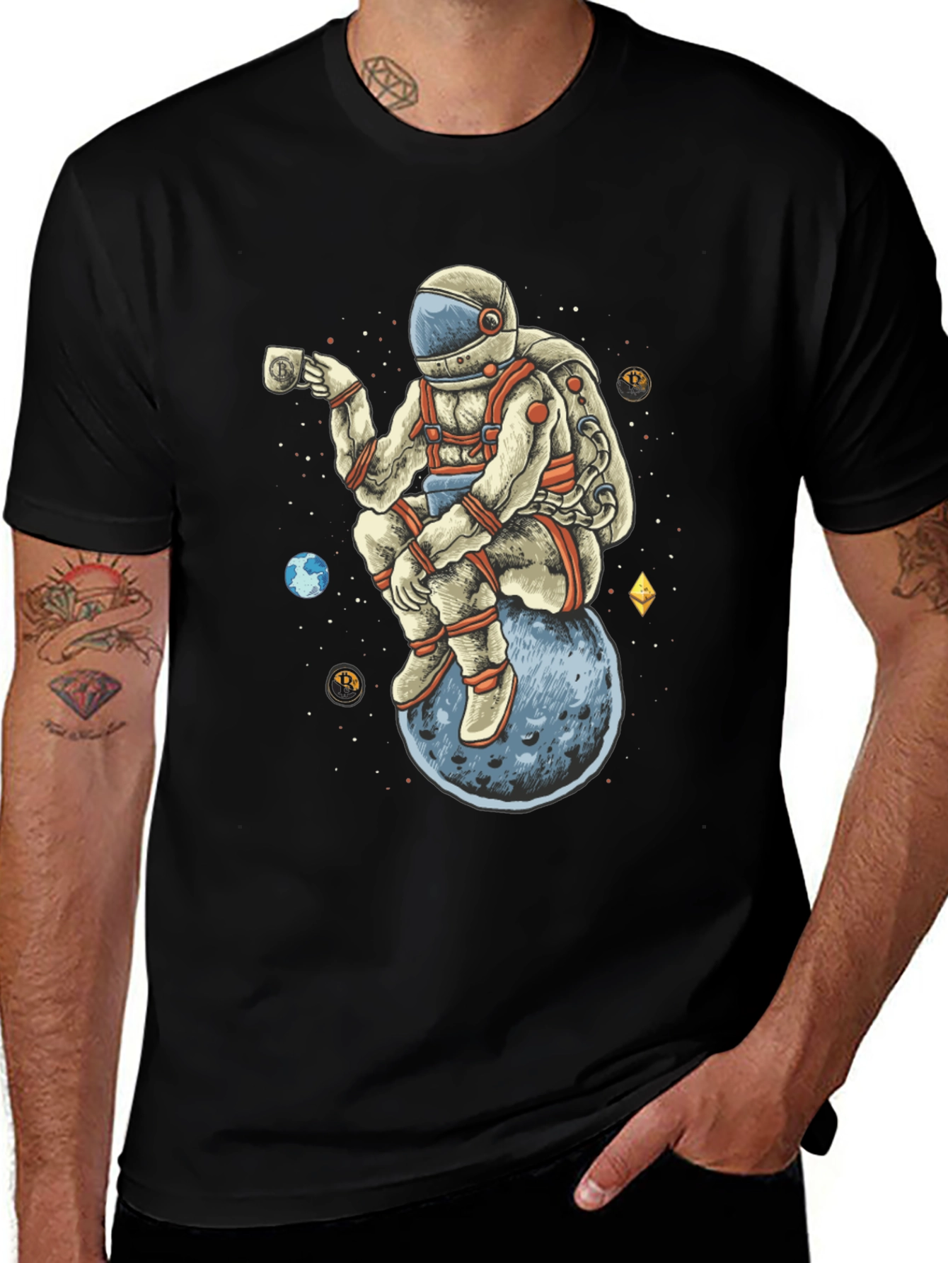 Variant 15 of Astronaut on Moon T-Shirt - Space Crypto Design