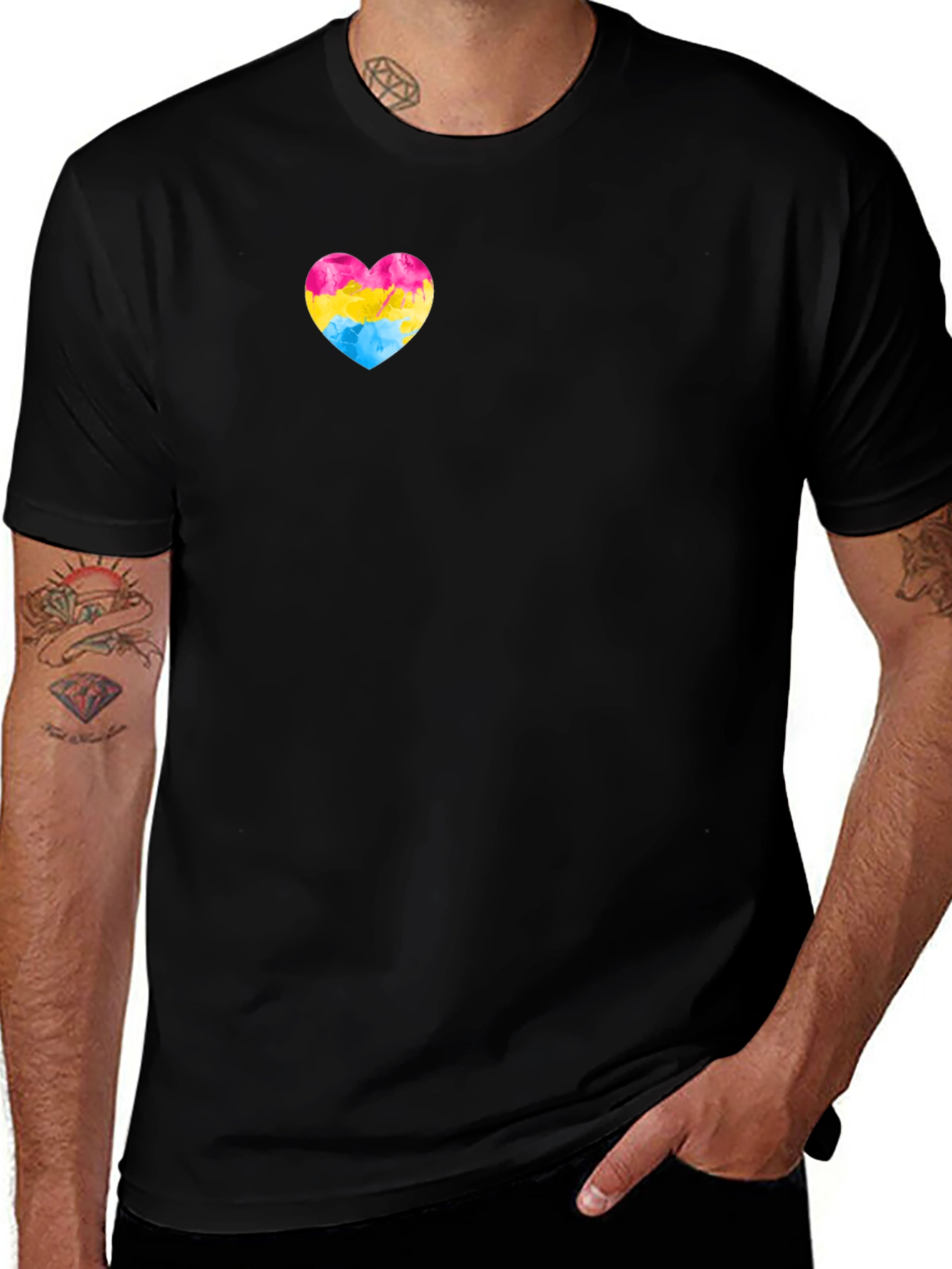 Black Pansexual Pride Heart T-Shirt - Black Cotton Tee main image