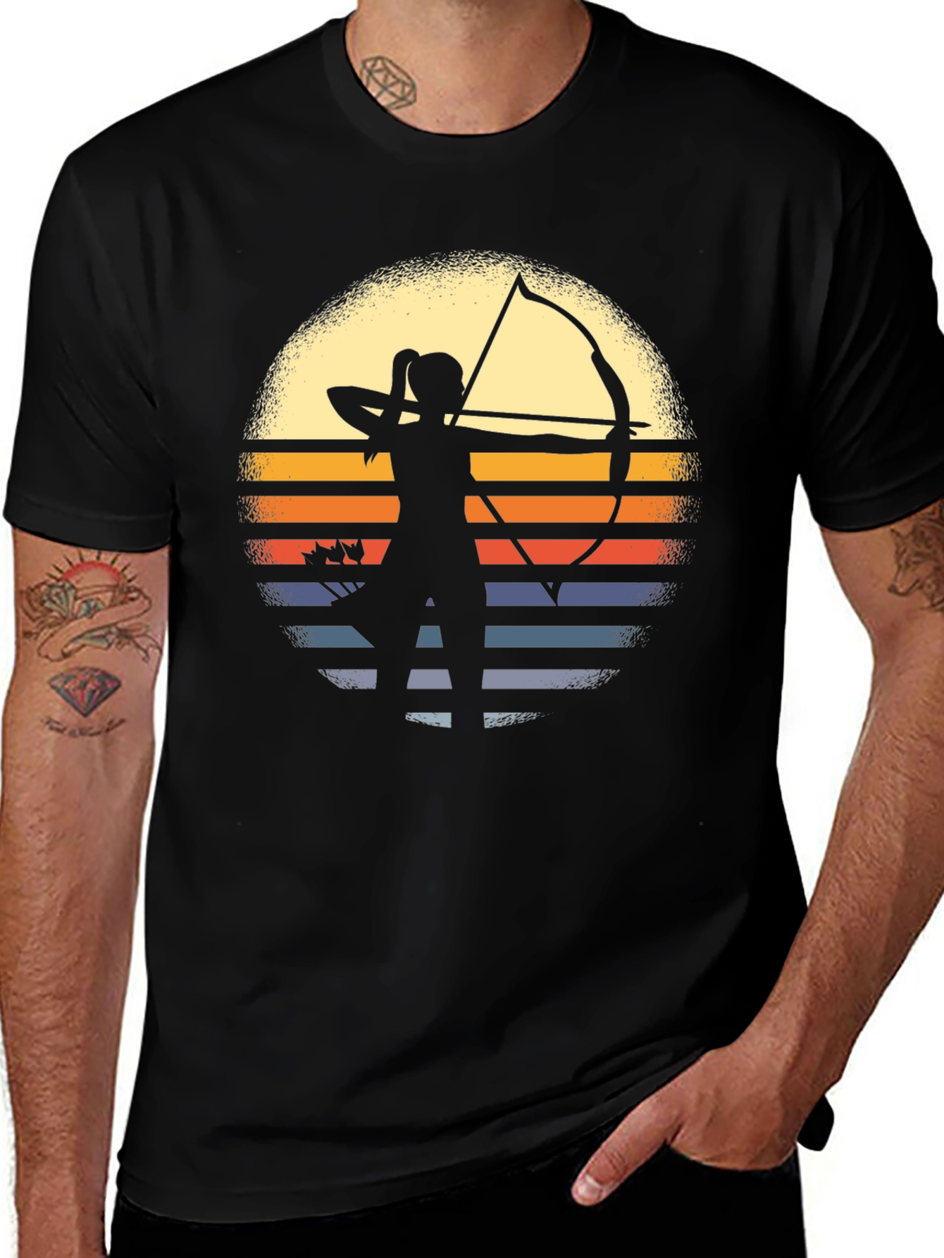 Variant 16 of Archery Sunset Graphic Tee - Bow & Arrow Silhouette