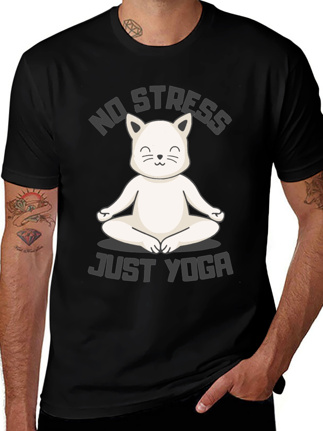 Variant 18 of Zen Cat Yoga T-Shirt - No Stress, Just Yoga