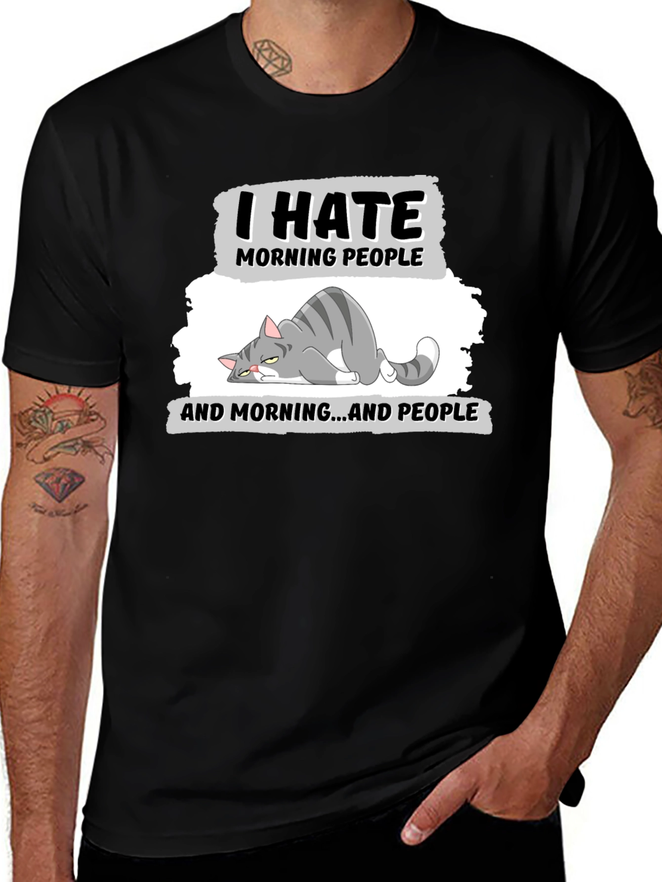Variant 7 of I Hate Morning People Cat Graphic T-Shirt