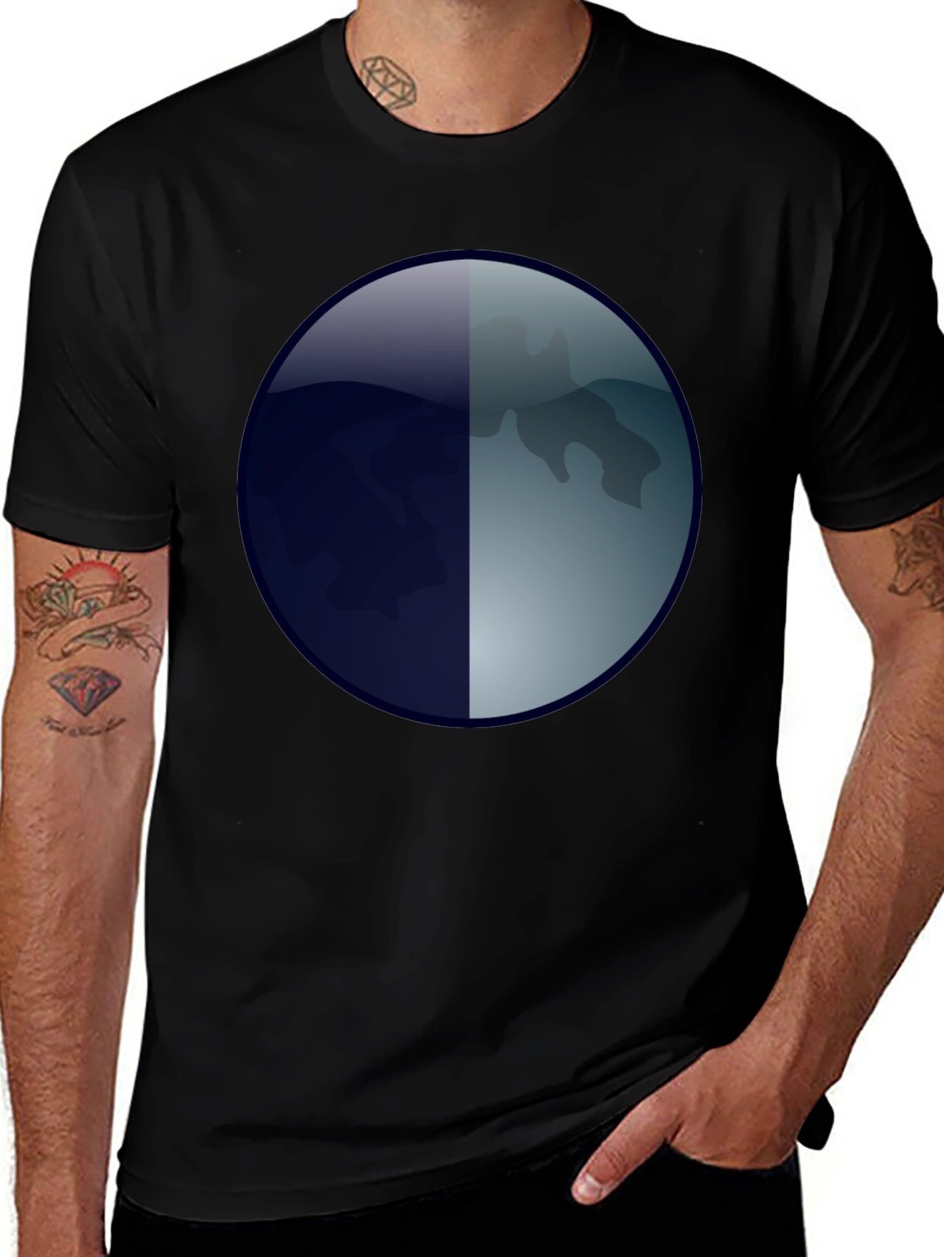 Variant 17 of Abstract Moon Graphic T-Shirt - Men's Black Tee