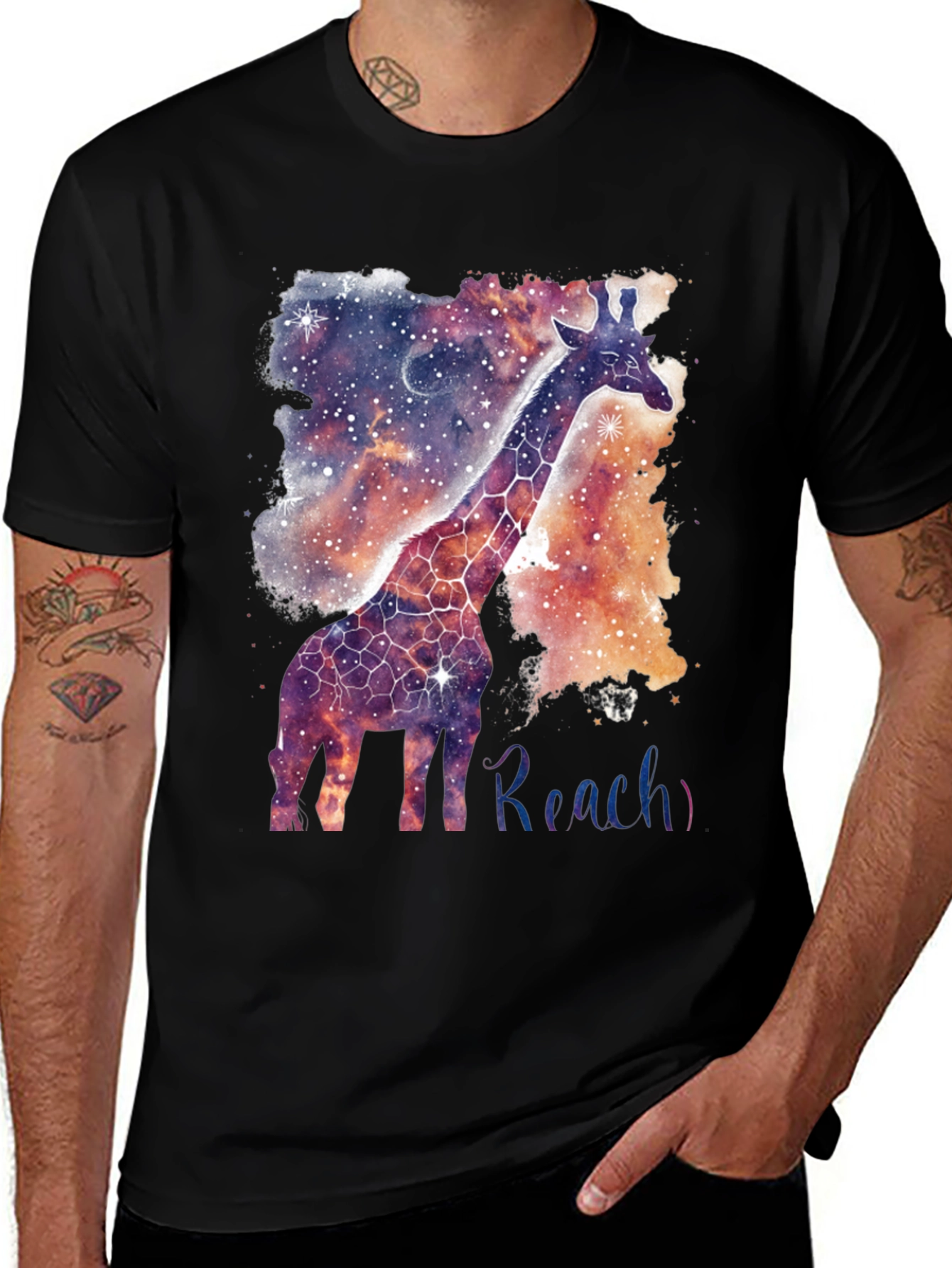 Variant 13 of Galaxy Giraffe Graphic Tee - Reach for the Stars!