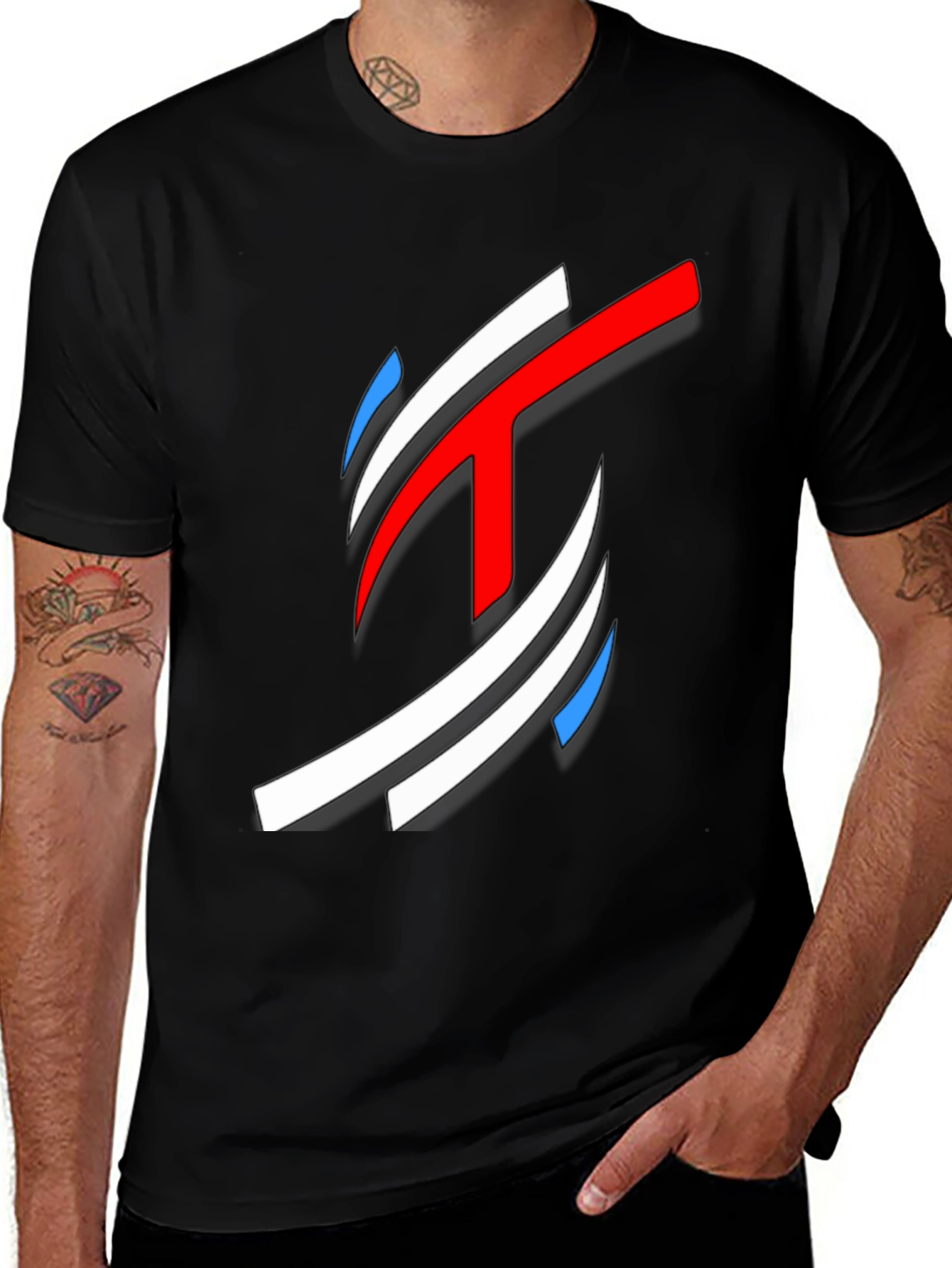 Variant 10 of Abstract Red White Blue Graphic Black T-Shirt