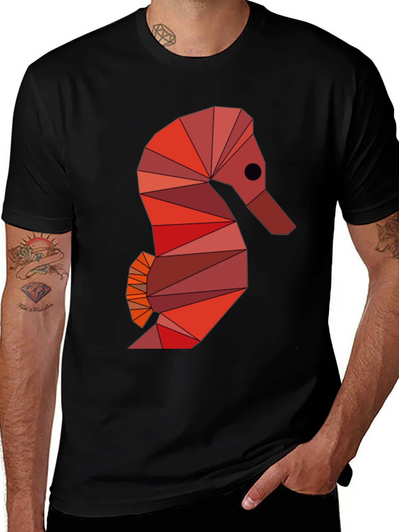 Variant 14 of Geometric Seahorse Graphic Tee - Black Cotton Blend