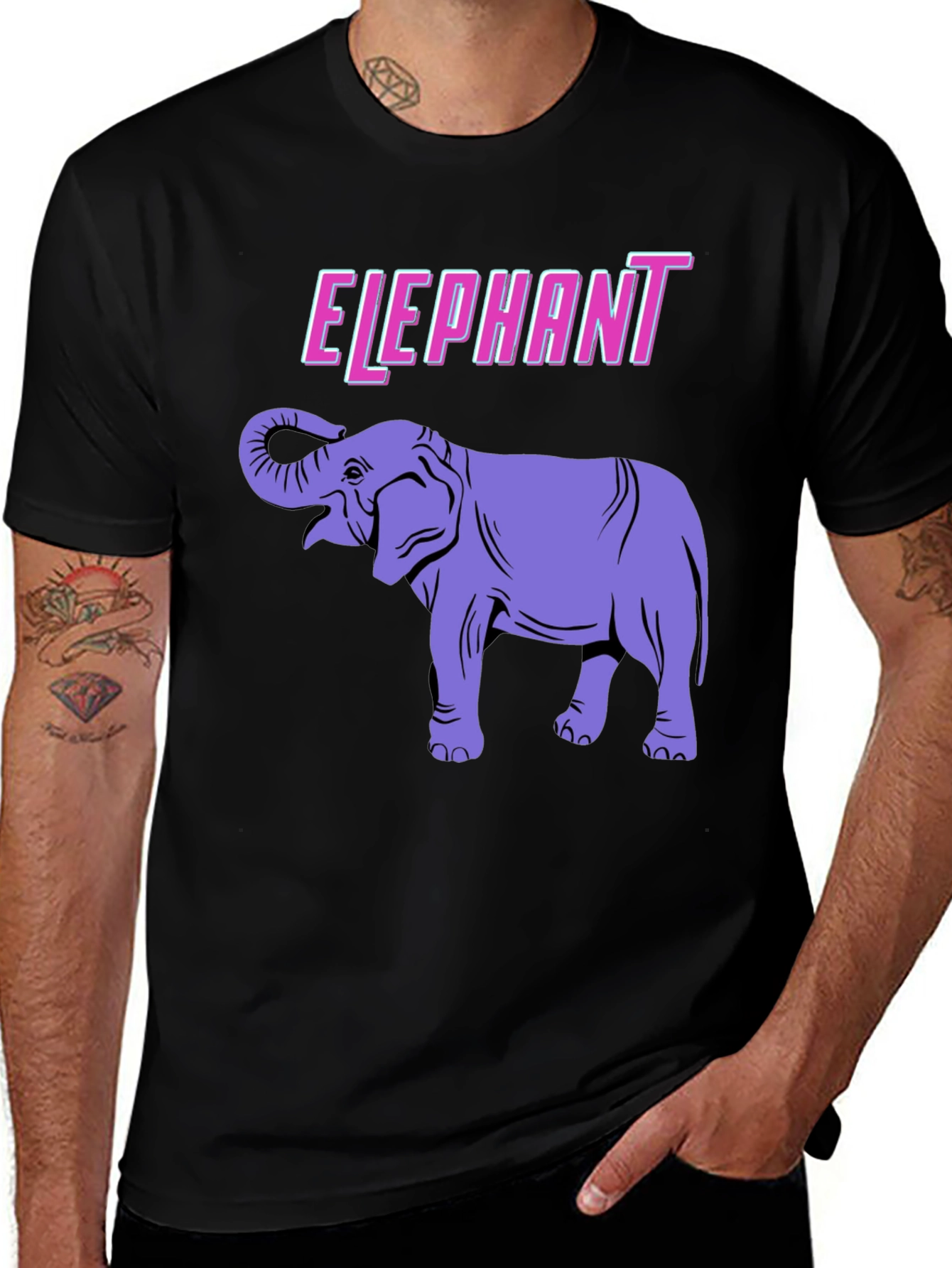 Variant 30 of Elephant Graphic Print Black T-Shirt
