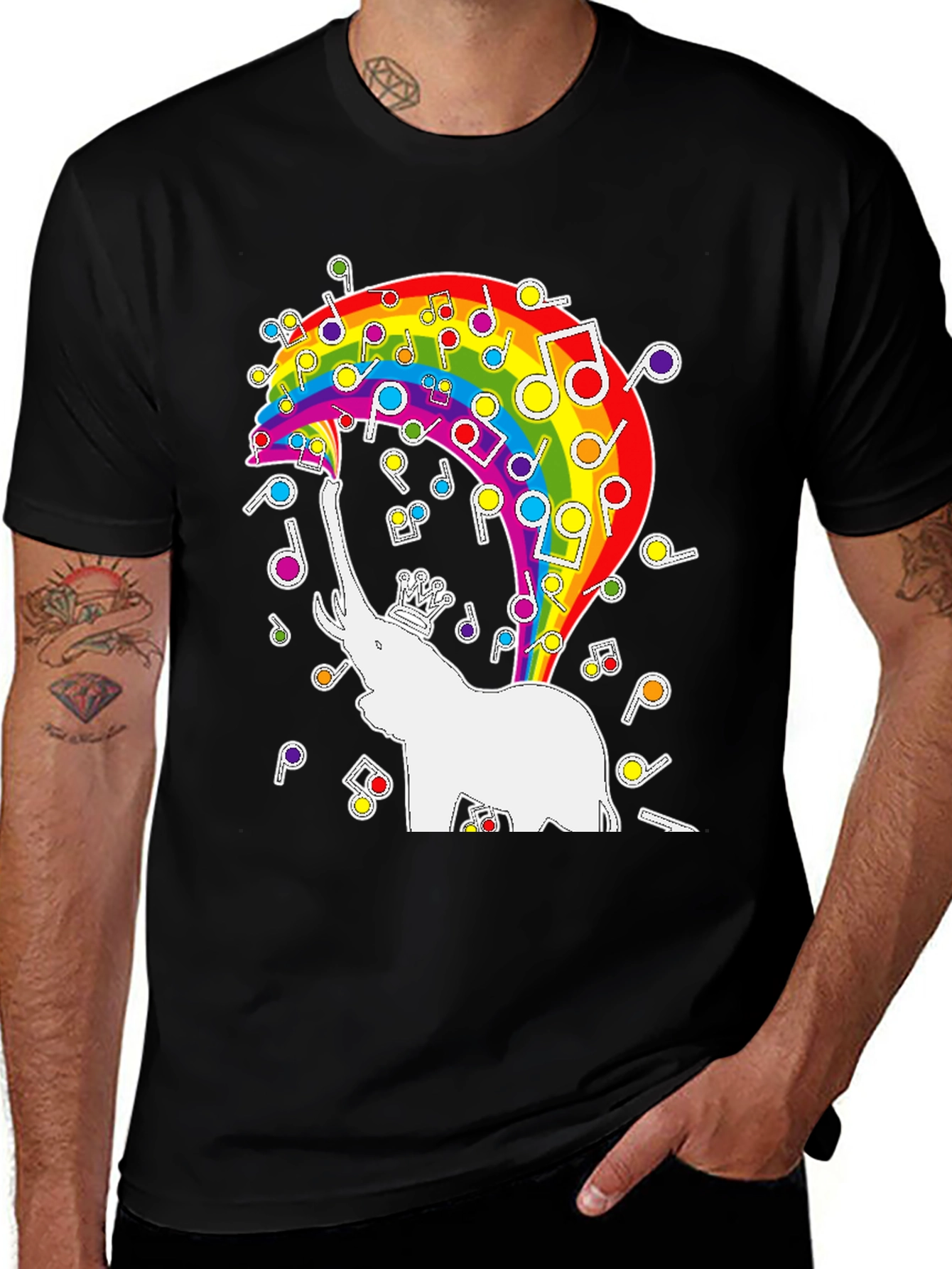 Variant 24 of Rainbow Elephant Music Notes Graphic Tee
