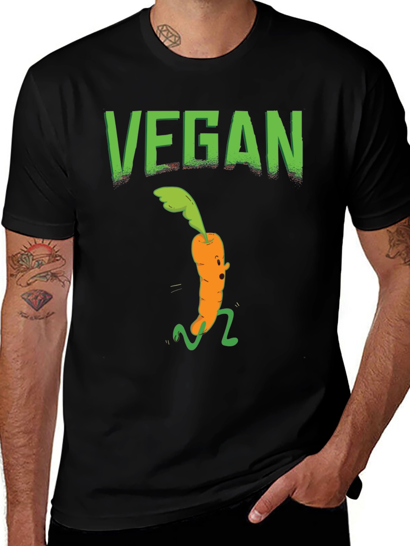 Variant 2 of Vegan Carrot T-Shirt - Black, Cartoon Graphic