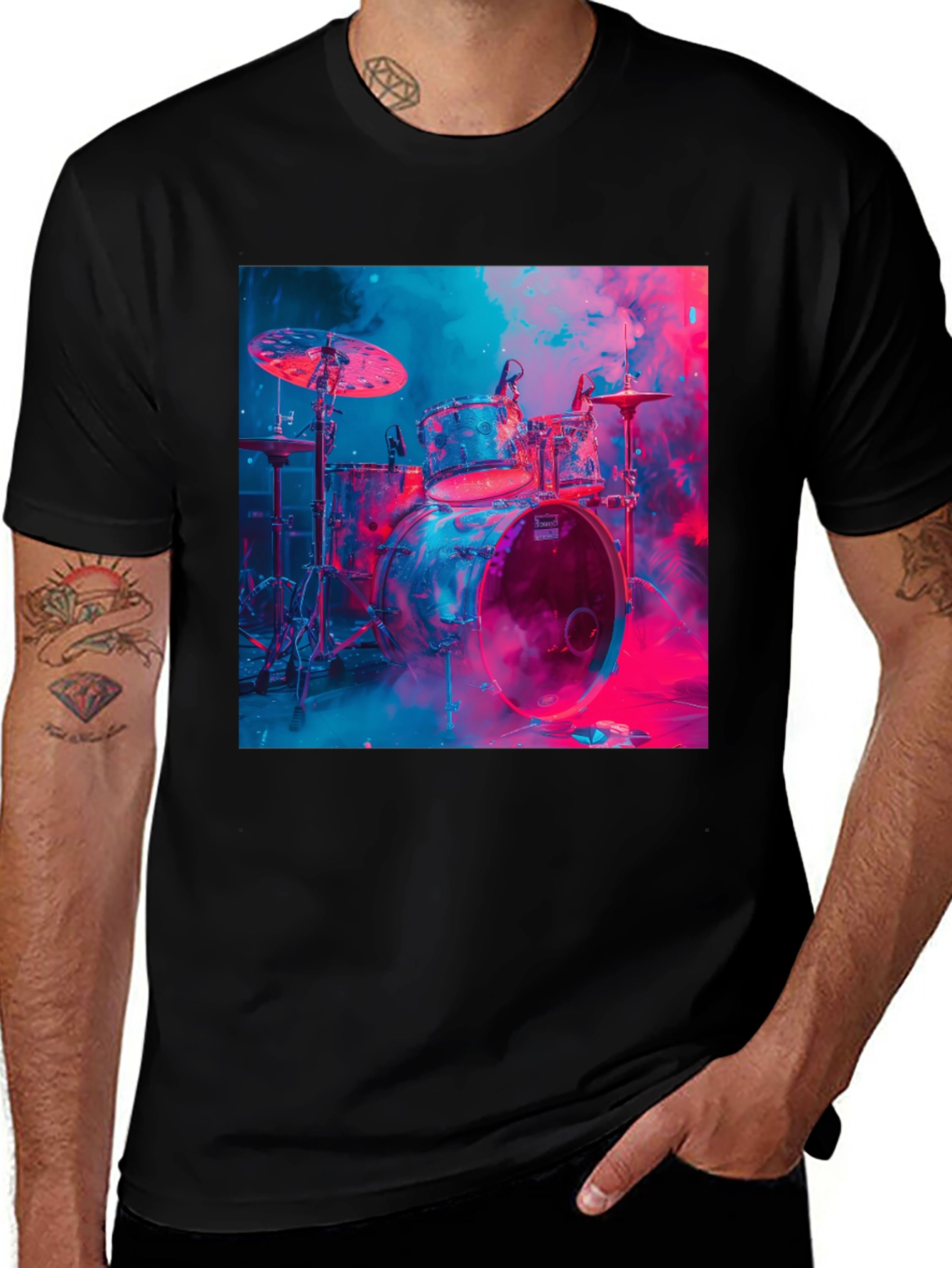 Drum Kit Graphic Tee - Neon Music Shirt