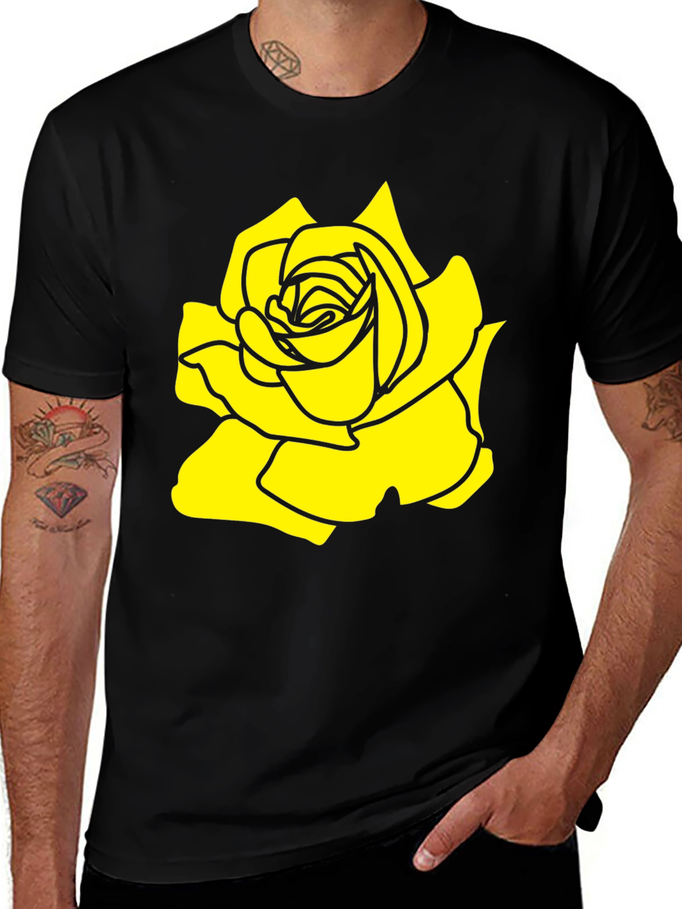 Variant 17 of Black T-Shirt with Yellow Rose Graphic