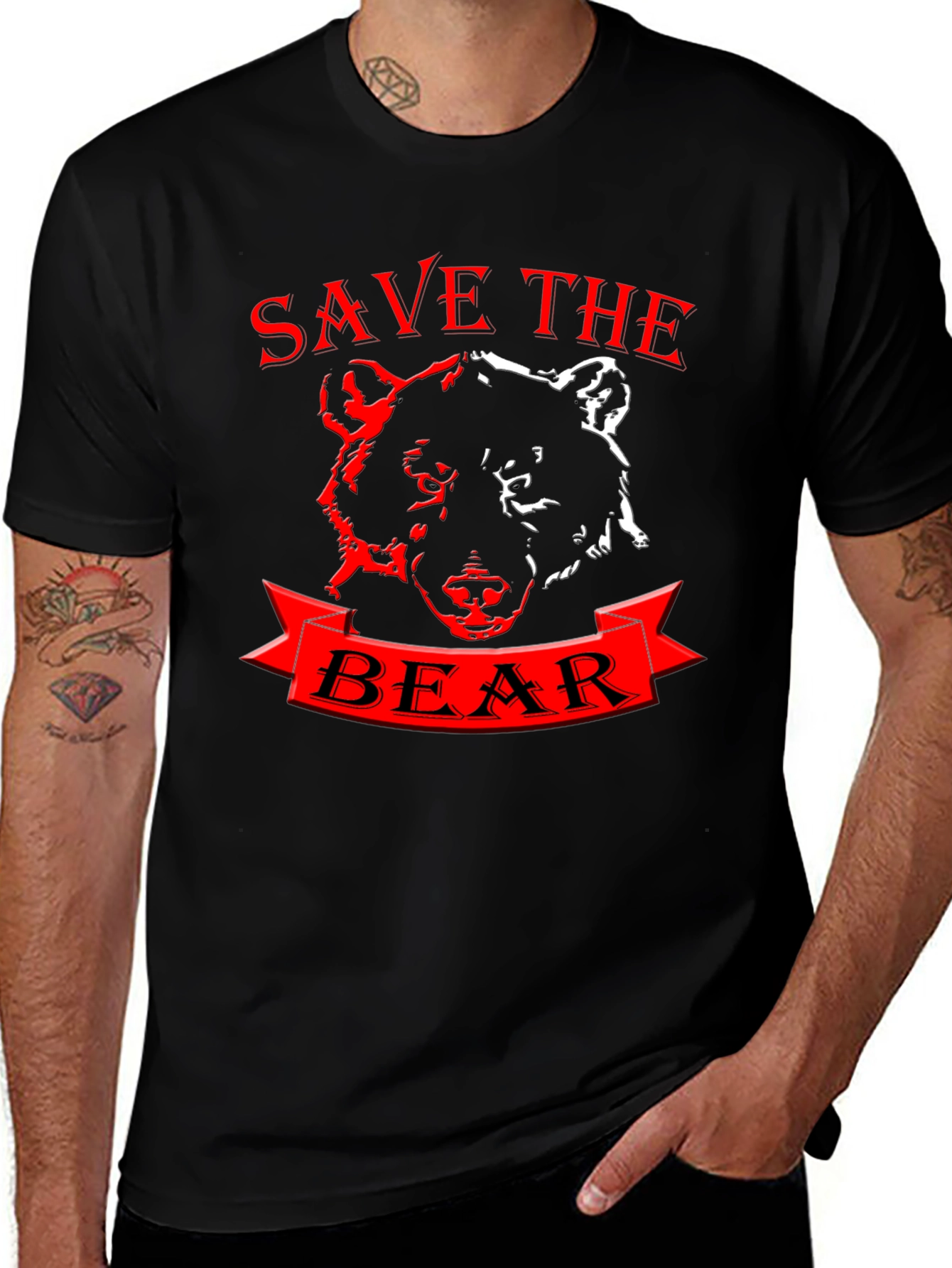 Variant 16 of Save the Bear Graphic Tee - Black Cotton T-Shirt