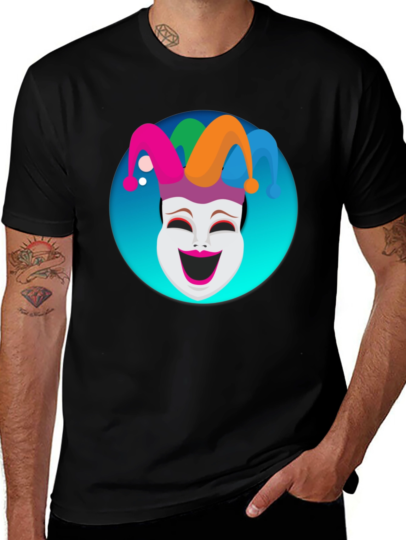 Variant 16 of Jester Mask Graphic Tee - Black