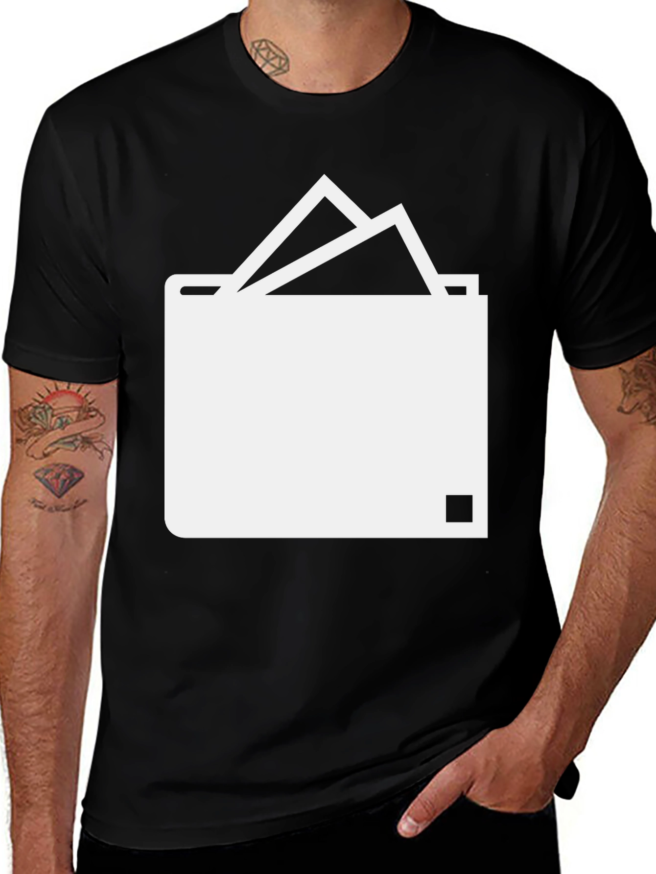 Minimalist Wallet Graphic Tee - Black Cotton Casual