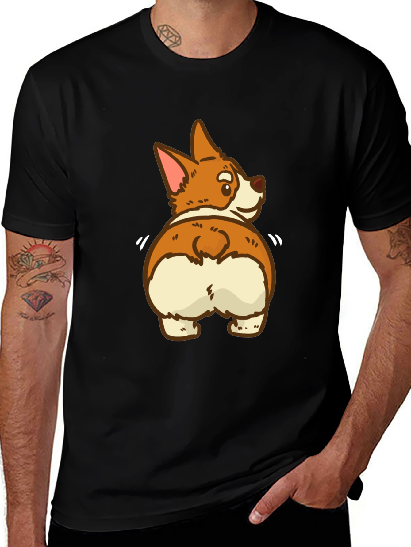 Funny Corgi Butt Black T-Shirt