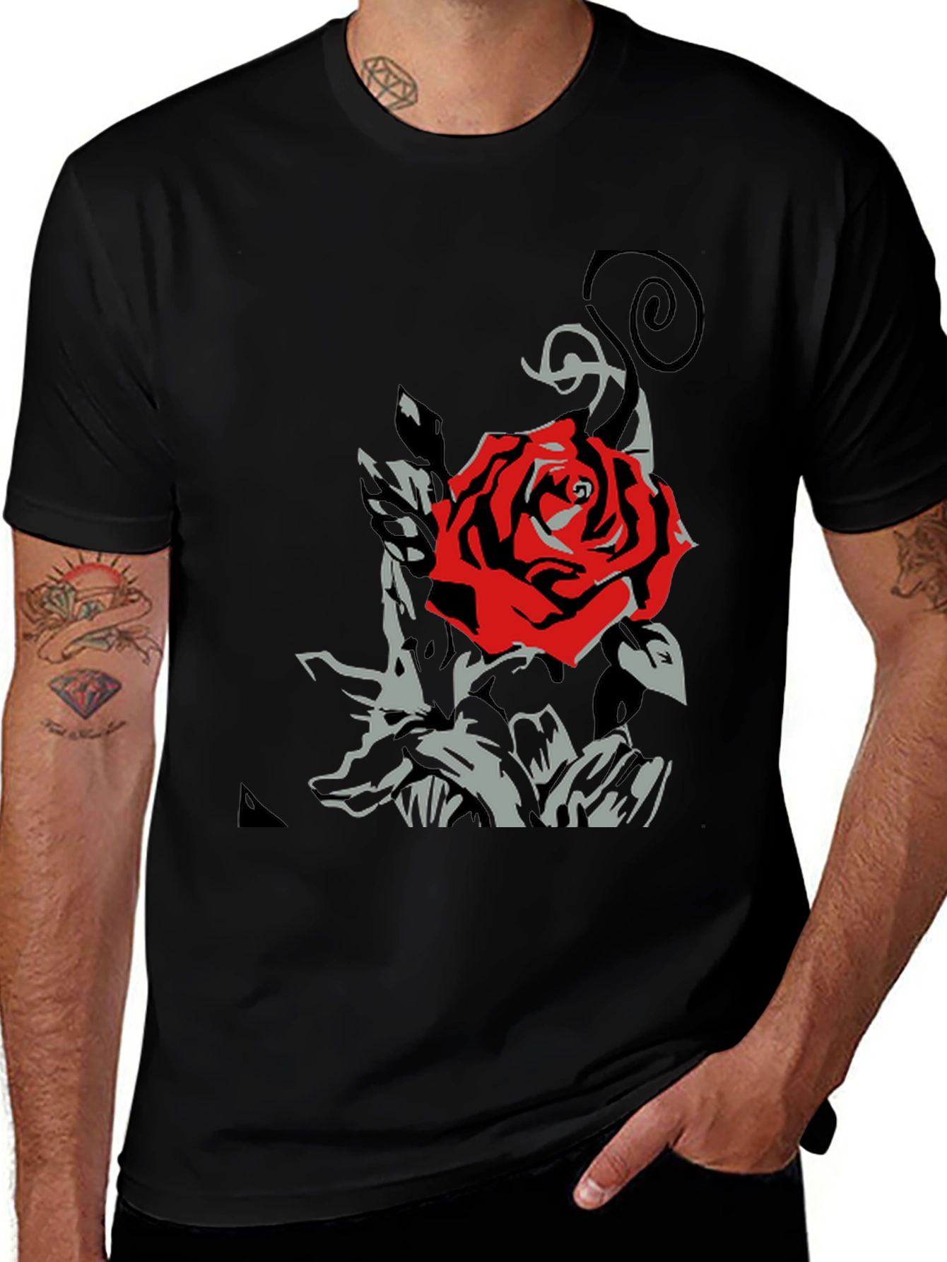 Variant 4 of Red Rose Graphic T-Shirt - Stylish Black Tee