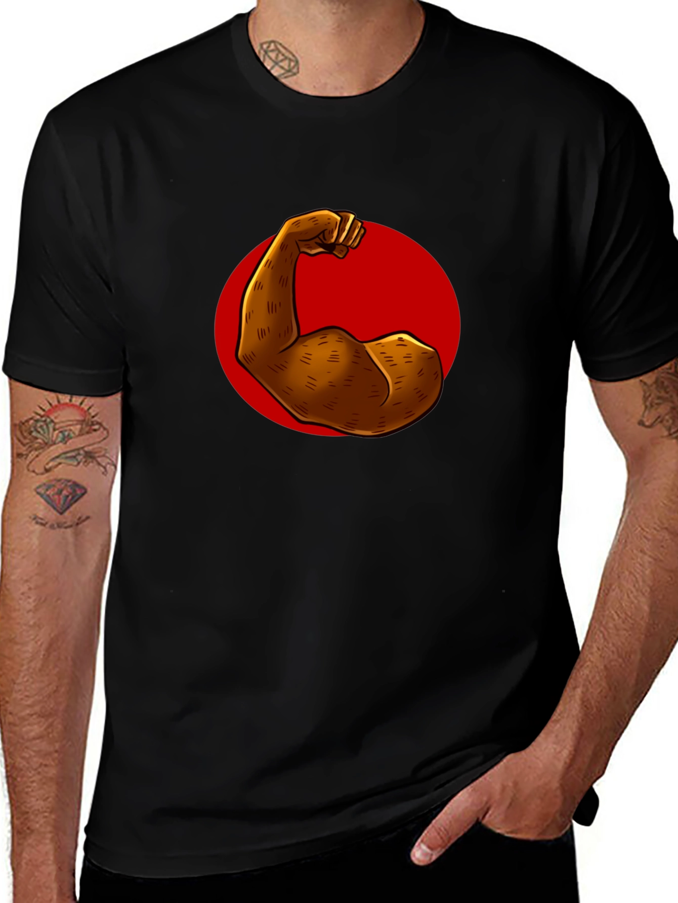 Variant 3 of Flex Power Black T-Shirt: Illustrated Arm Design