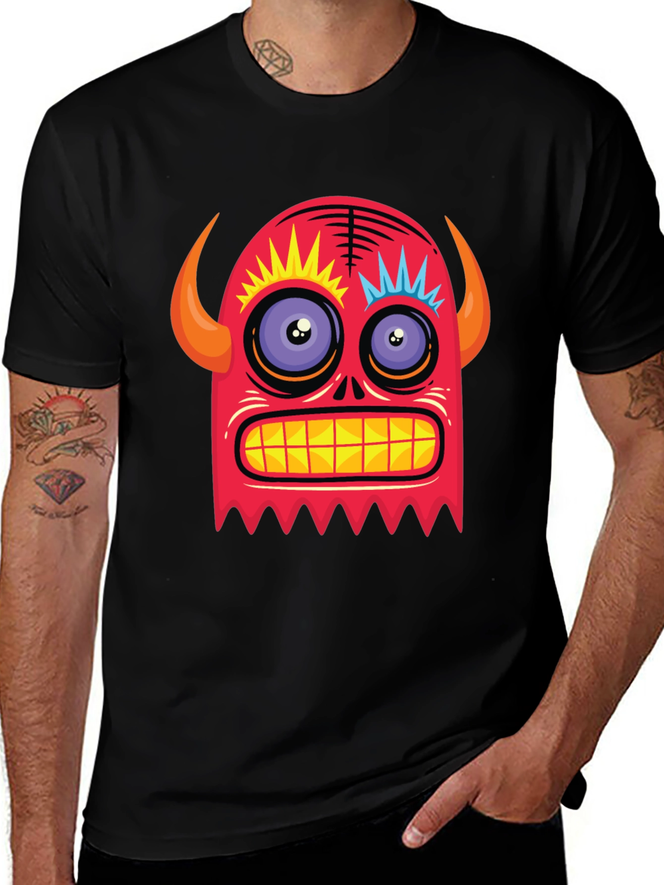 Variant 4 of Funky Monster Graphic Print Black T-Shirt