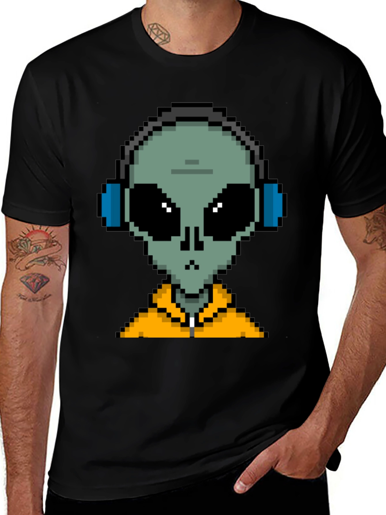 Variant 26 of Pixel Alien DJ Graphic T-Shirt - Trendy & Unique Design