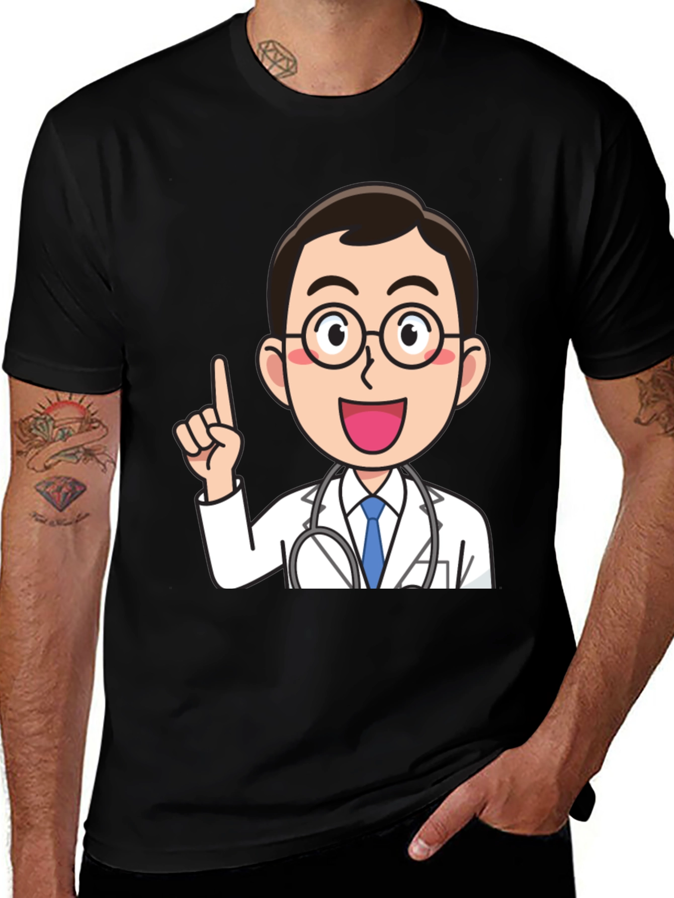 Variant 7 of Doctor Cartoon Graphic Black T-Shirt