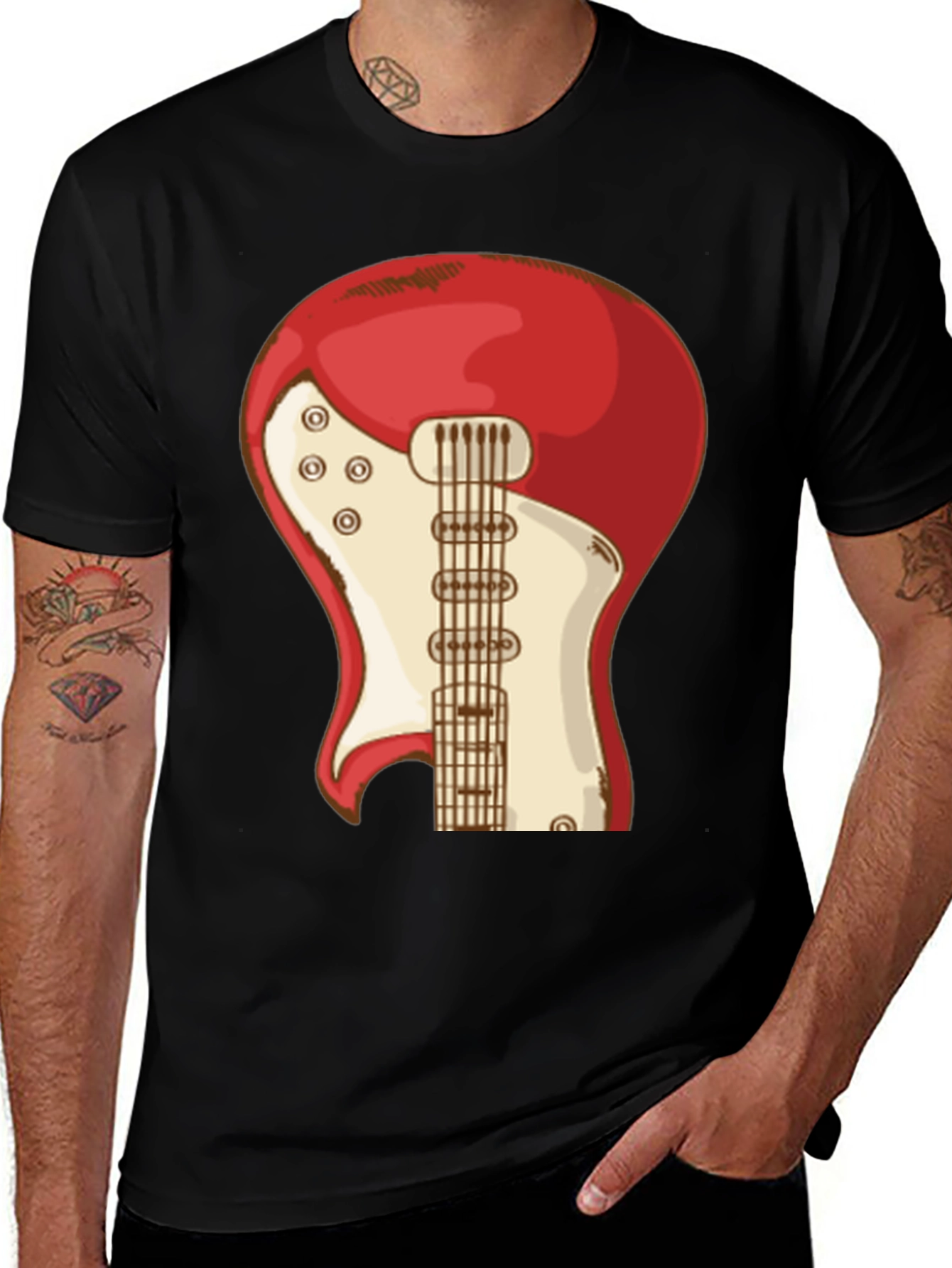 Variant 17 of Cool Guitar Graphic Tee - Black Cotton T-Shirt