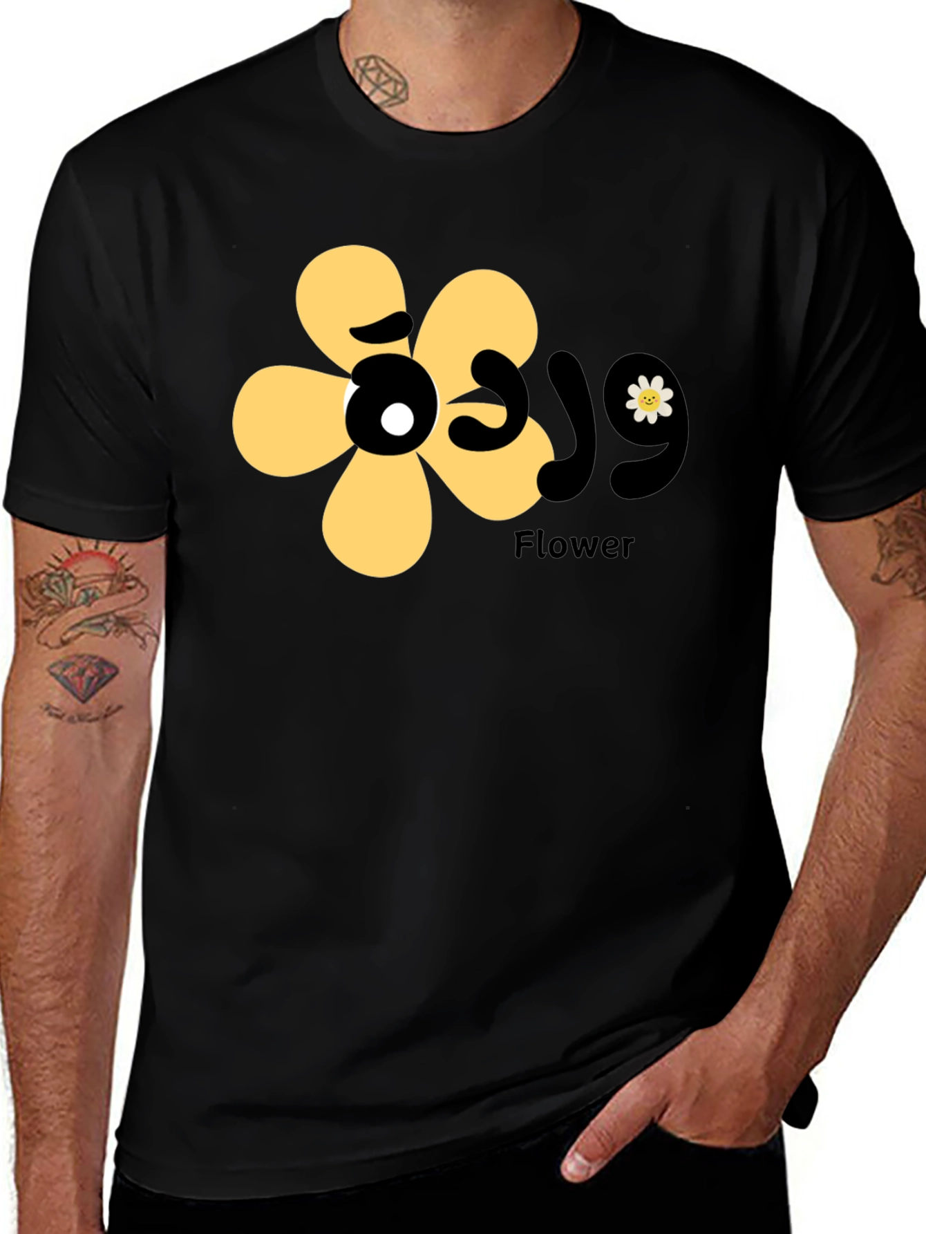 Variant 10 of Black T-Shirt with Floral Graphic