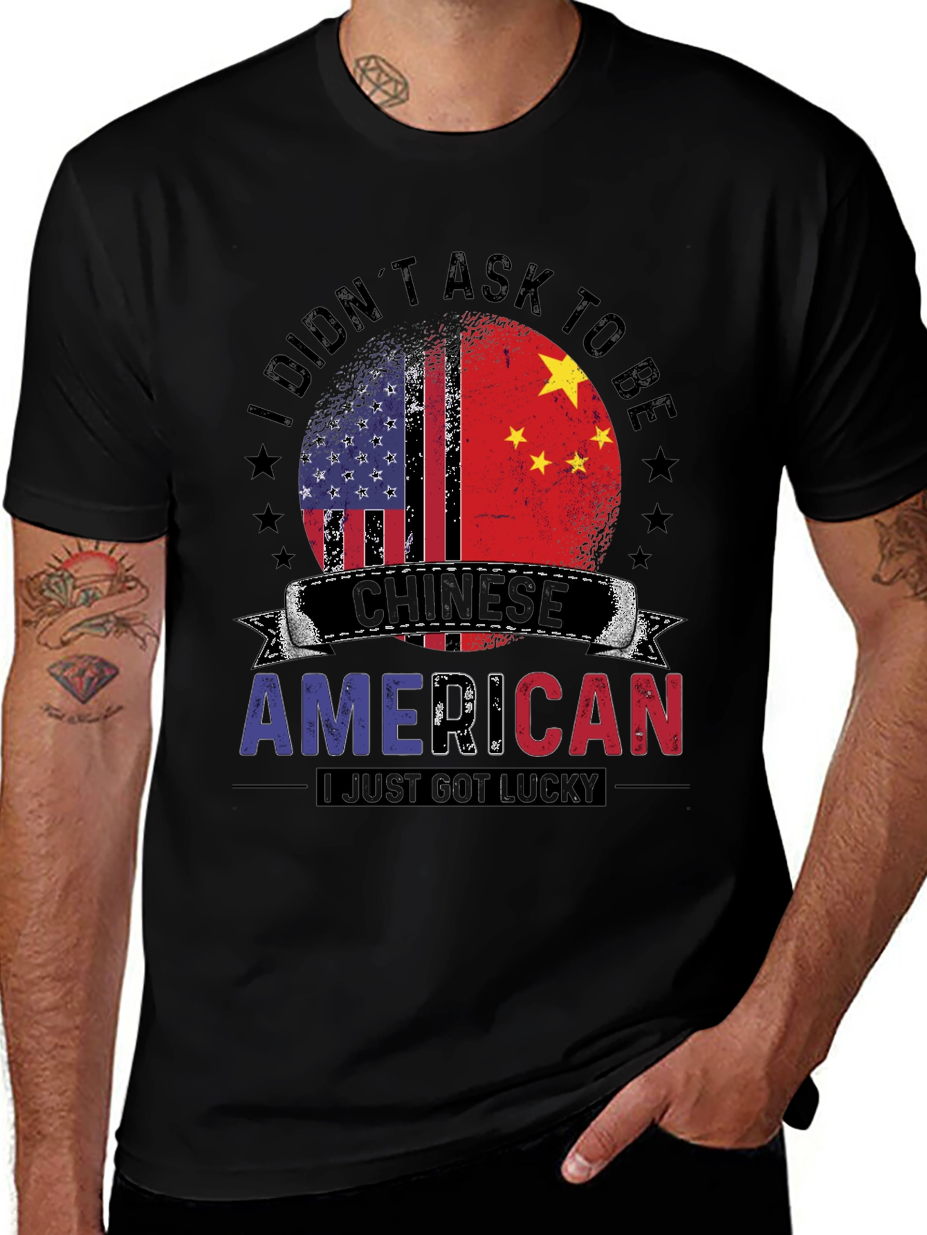 Chinese American T-Shirt Flag Graphic Tee Lucky Heritage Top