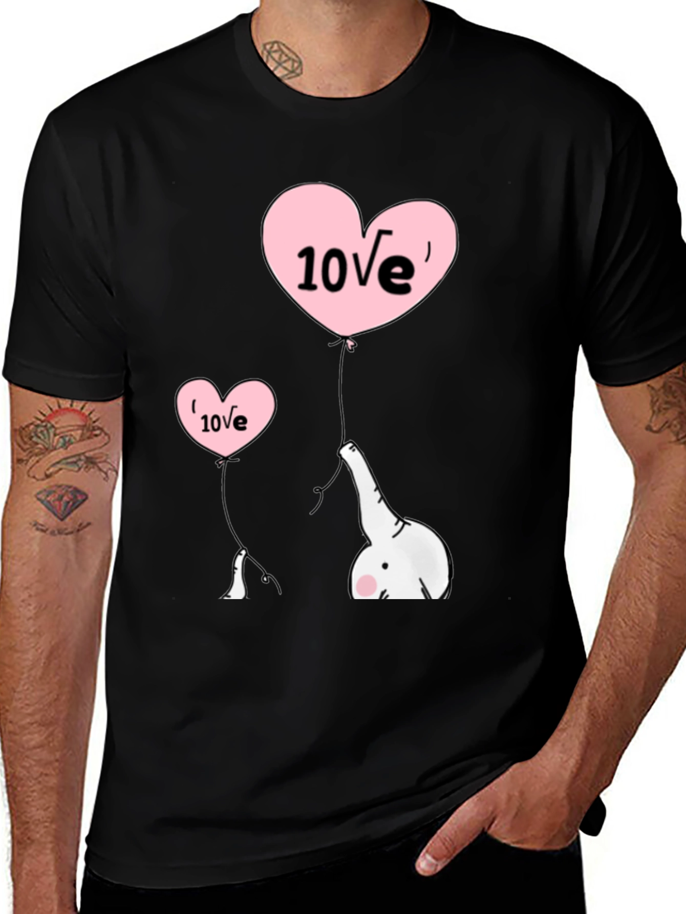 Variant 12 of Cute Elephant Love Balloons Black T-Shirt