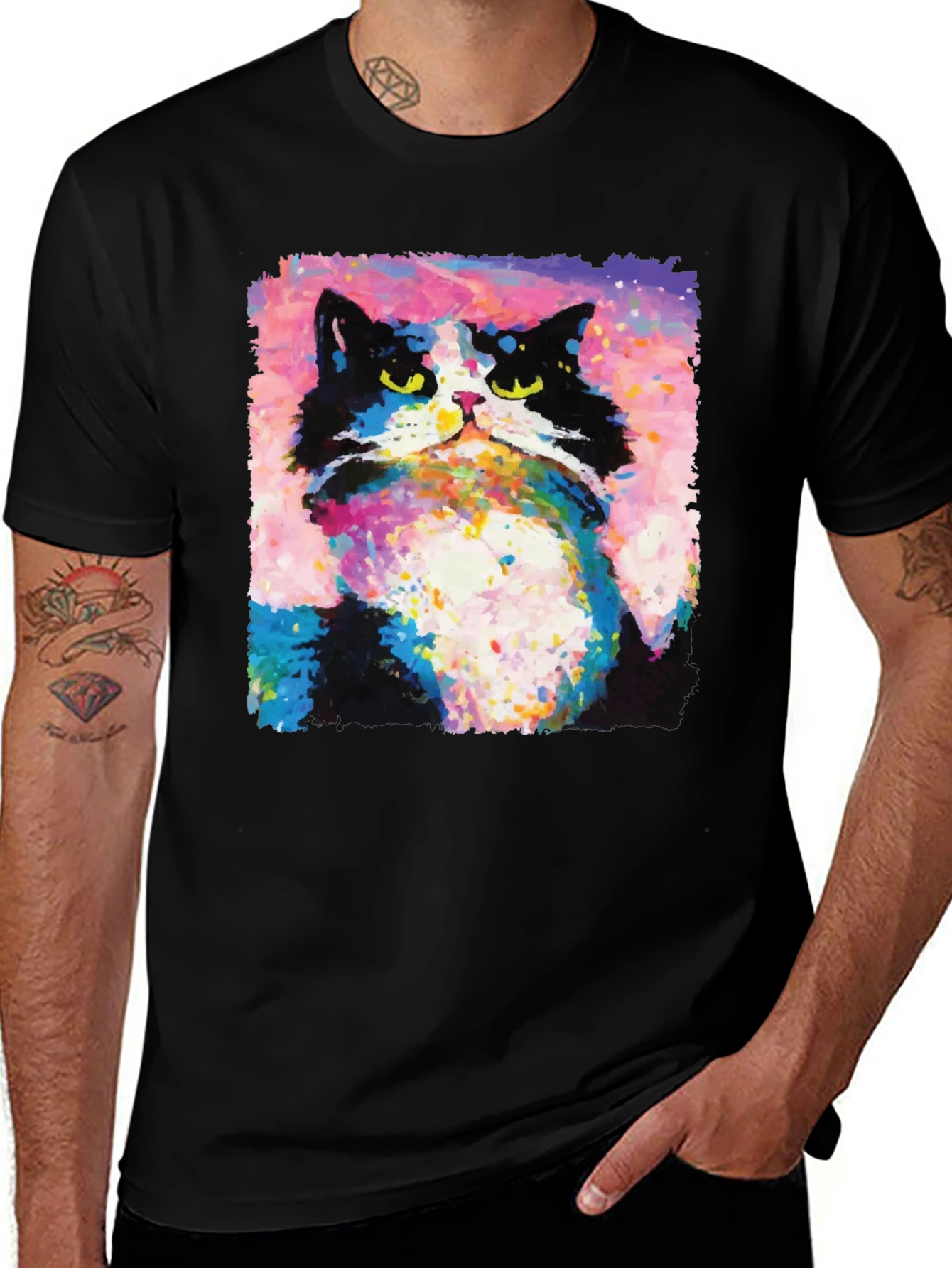 Variant 18 of Abstract Cat Graphic Print Crew Neck T-Shirt