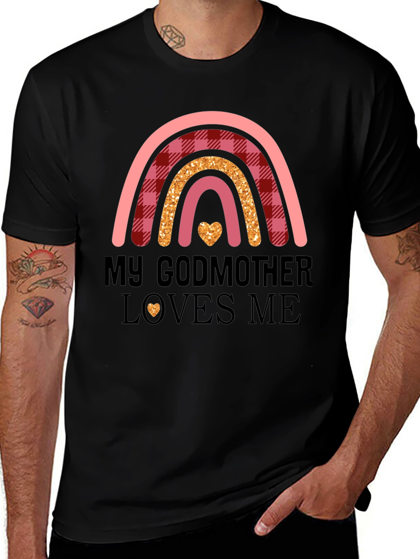 Variant 26 of My Godmother Loves Me Rainbow Heart Graphic Tee