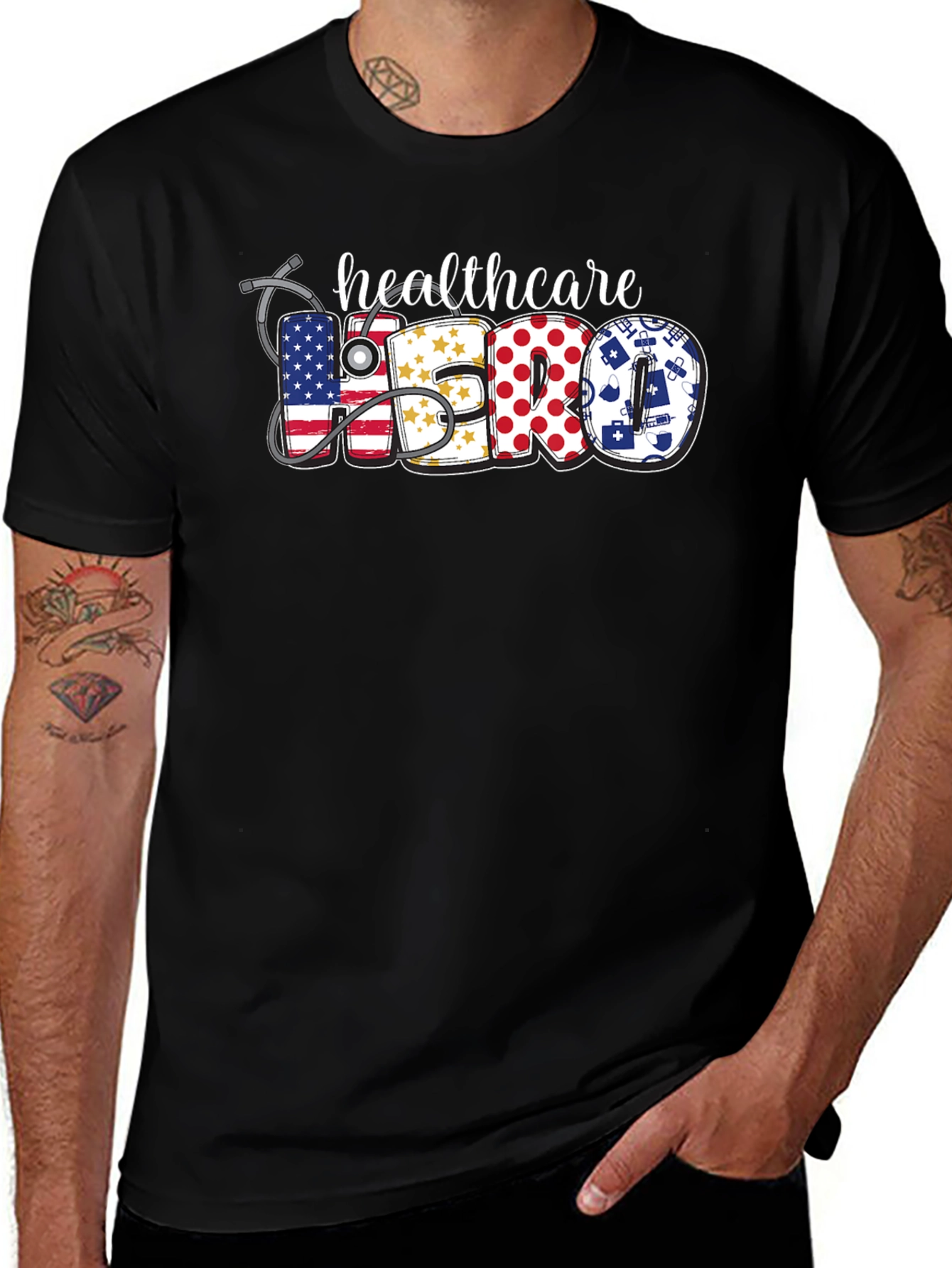 Variant 4 of Healthcare Hero Graphic T-Shirt - Unisex Black Tee