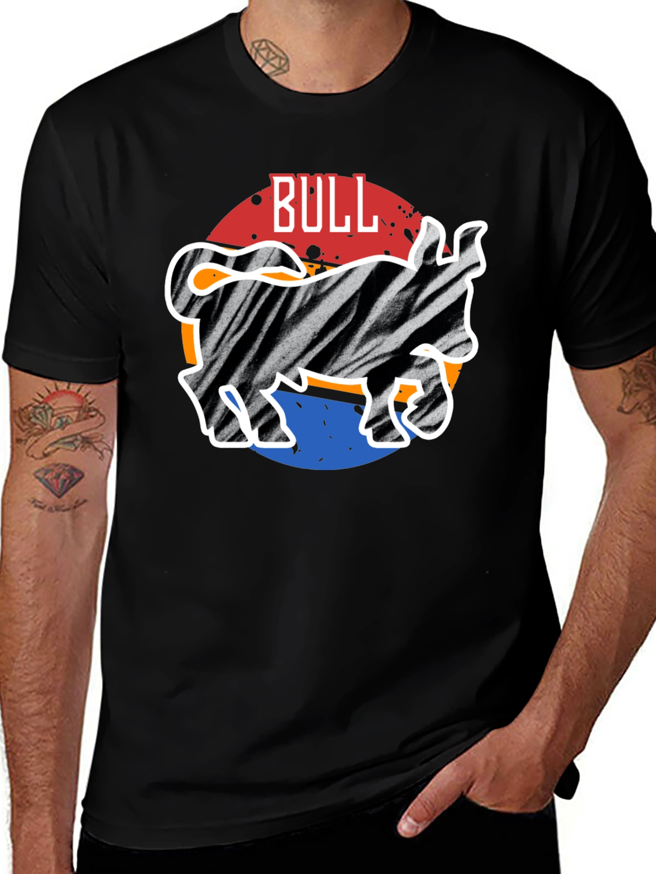 Variant 25 of Zebra Bull Graphic Tee - Men's Casual Black T-Shirt