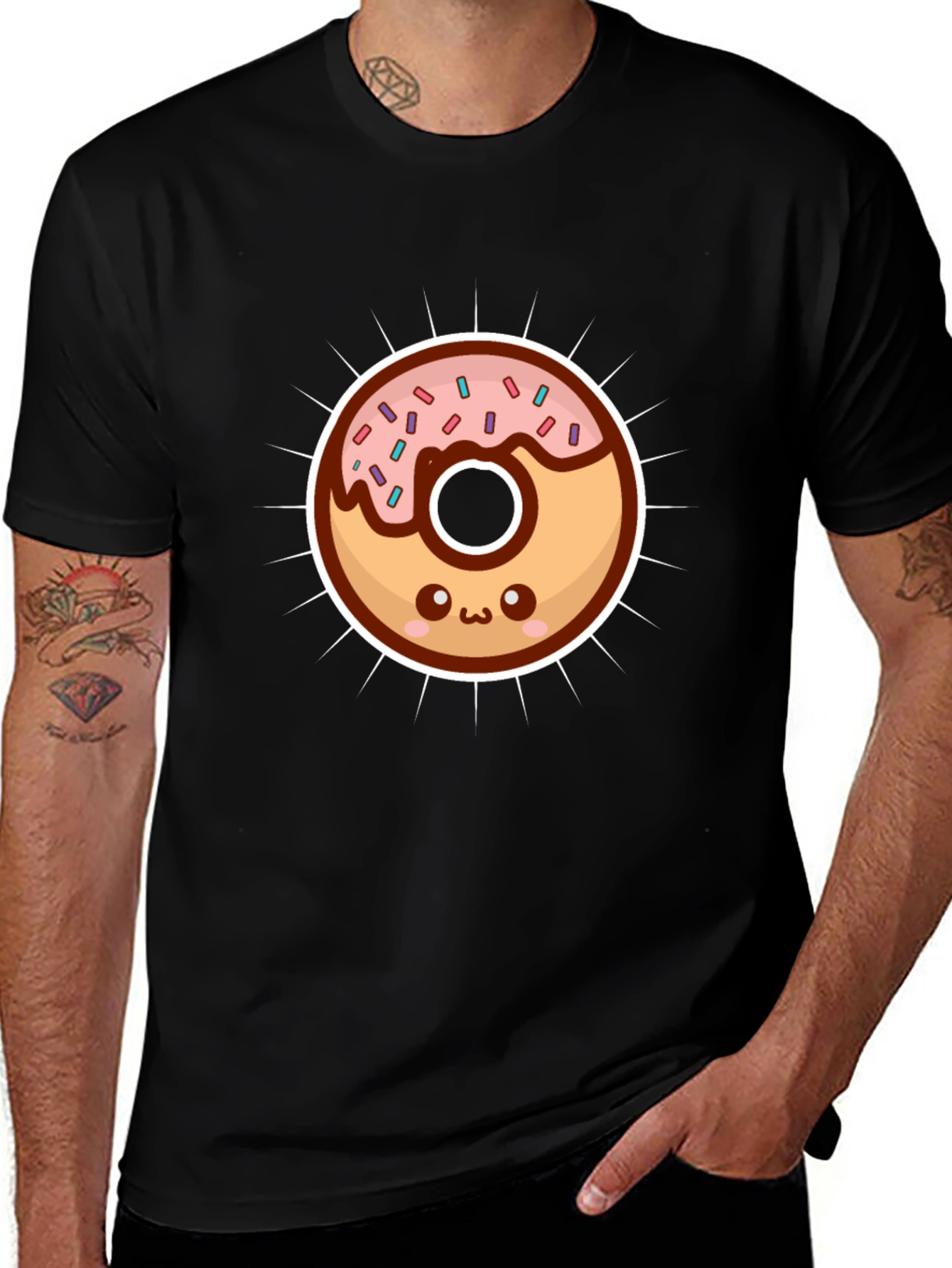 Variant 19 of Kawaii Donut Graphic Tee - Black Cotton T-Shirt
