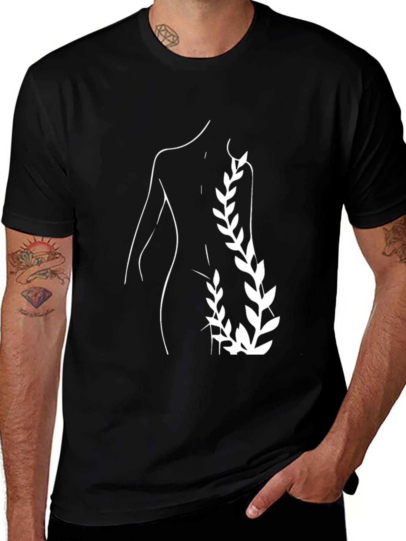 Variant 30 of Minimalist Silhouette & Leaf Design Black T-Shirt