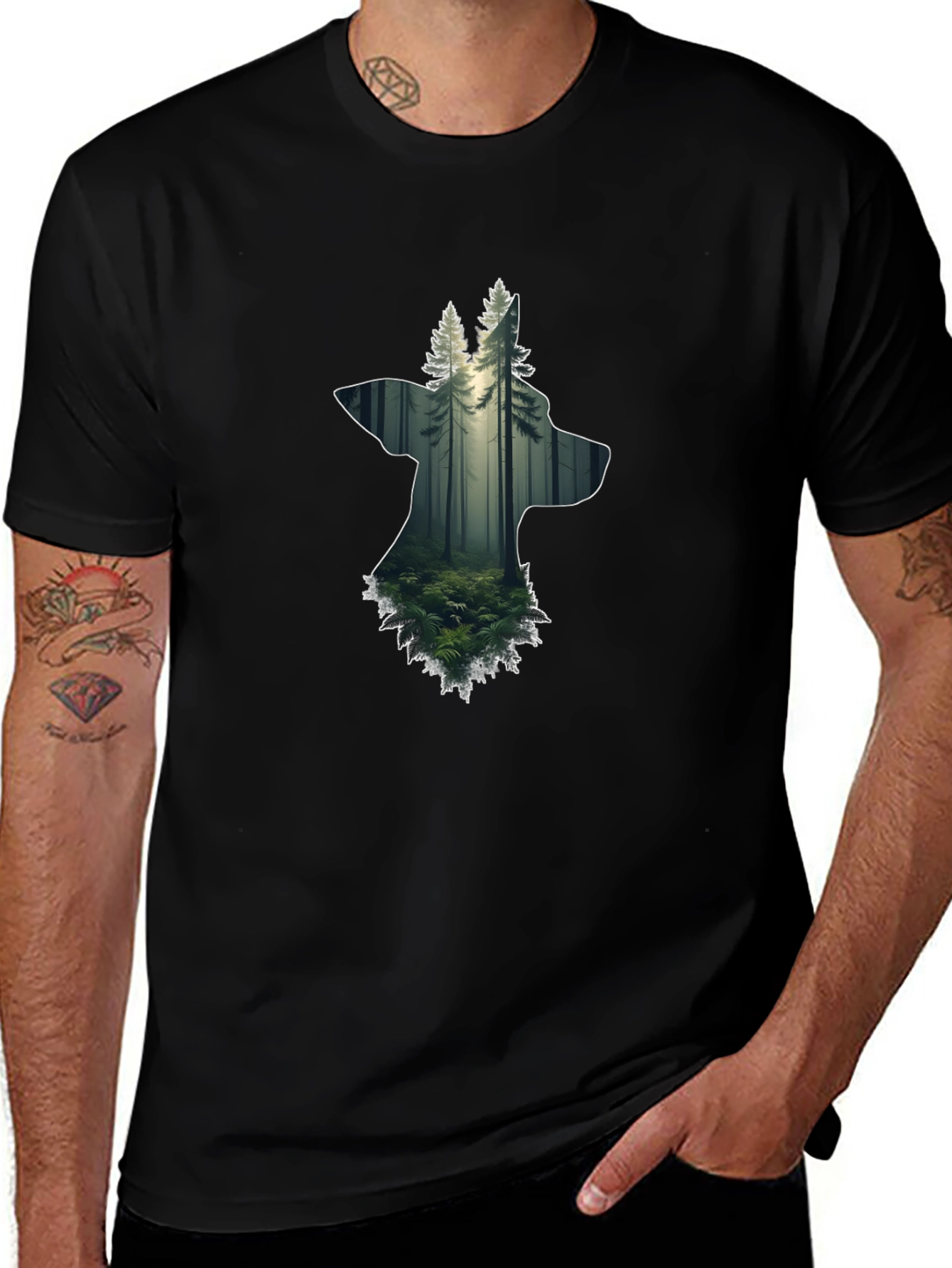 Nature Wolf Graphic Tee - Black