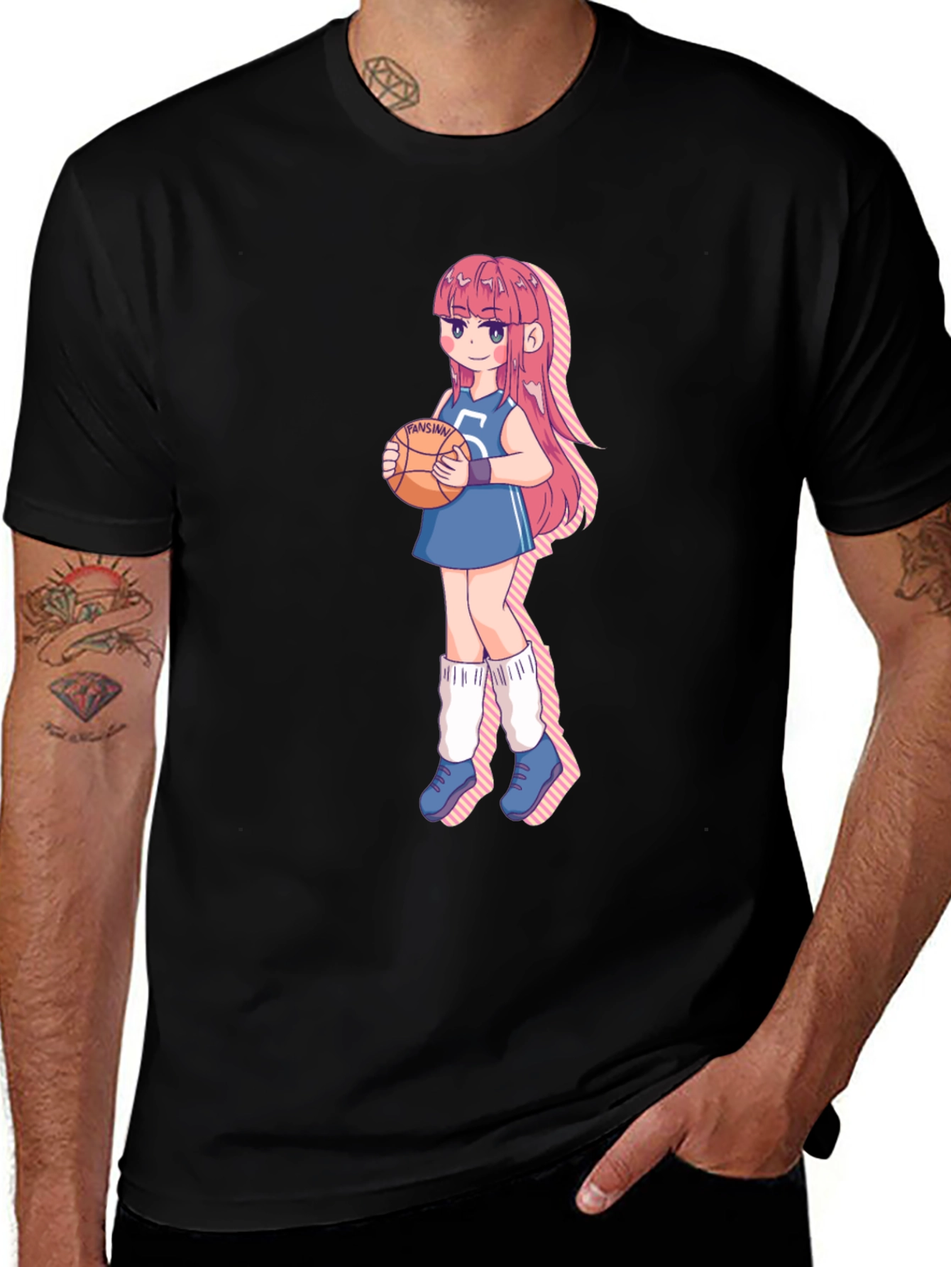 Variant 4 of Anime Girl Basketball T-Shirt - Black Cotton Blend