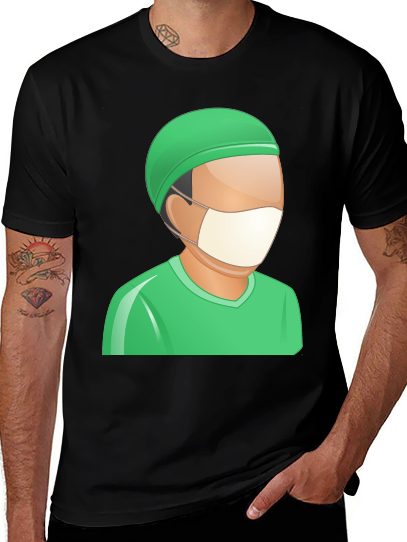 Variant 26 of Doctor Cartoon Graphic Tee - Black Cotton T-Shirt