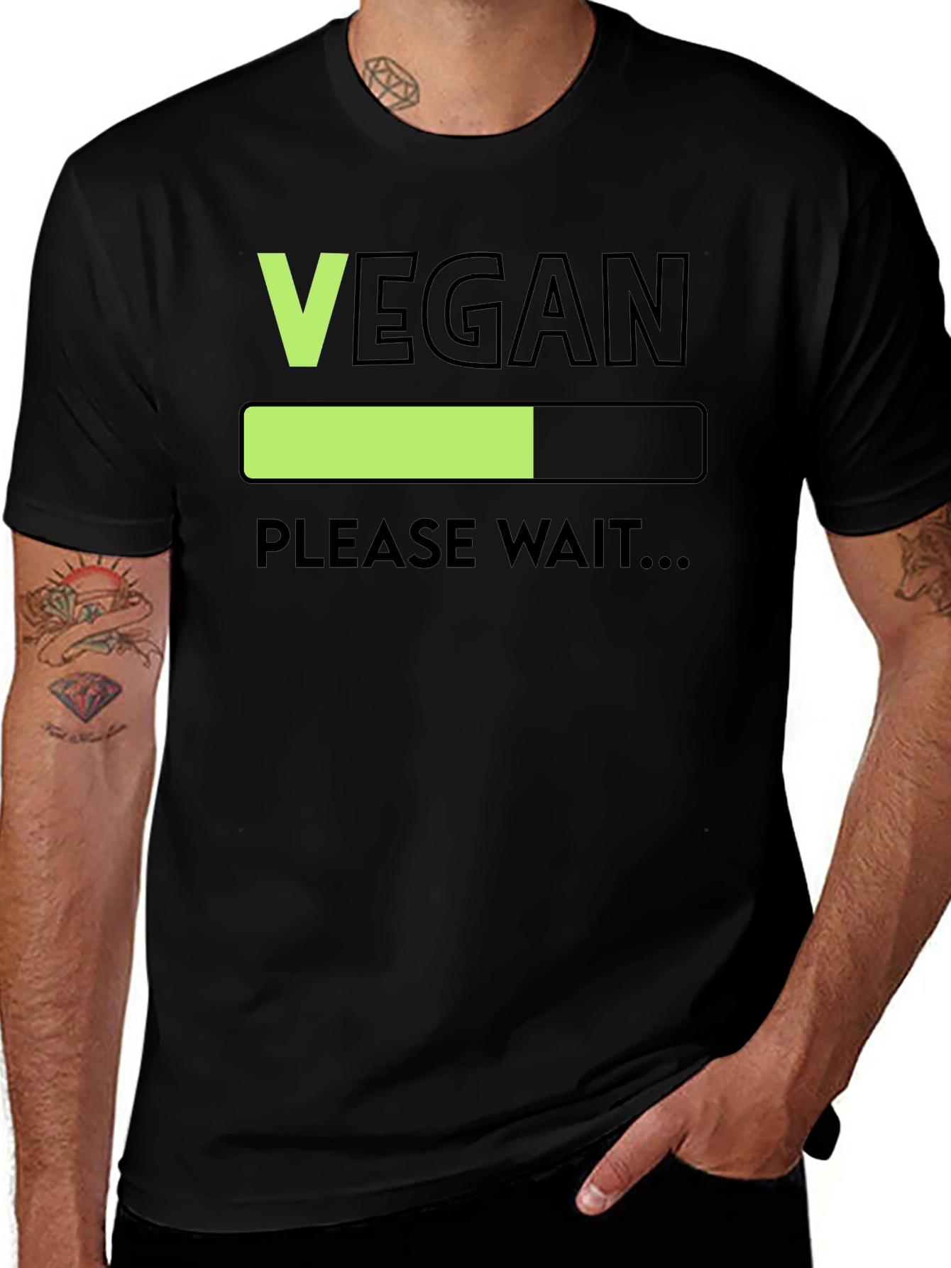 Variant 3 of Vegan Loading Please Wait T-Shirt - Black Cotton Tee