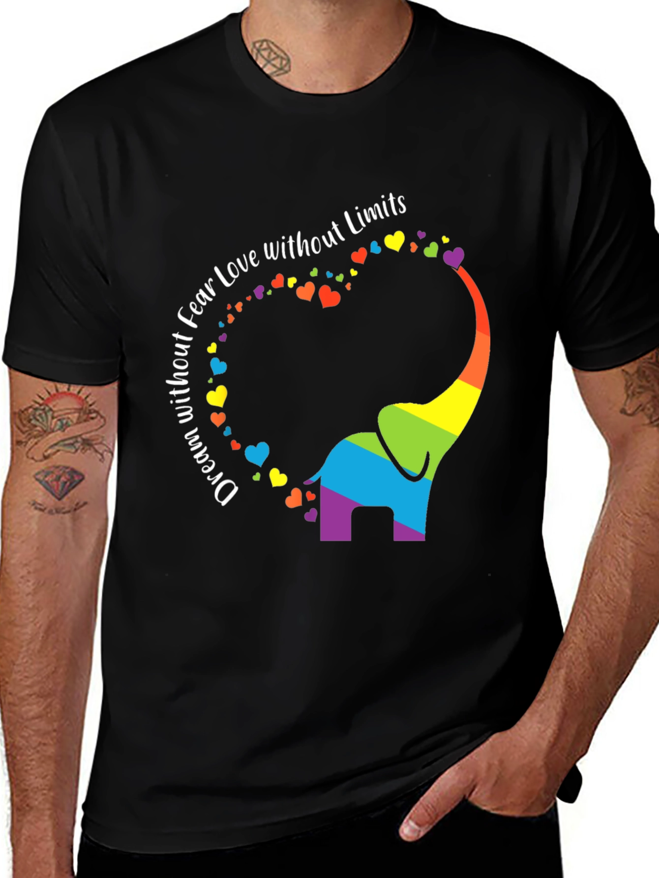 Variant 3 of Rainbow Elephant Dream Love Fear Limits Graphic Tee