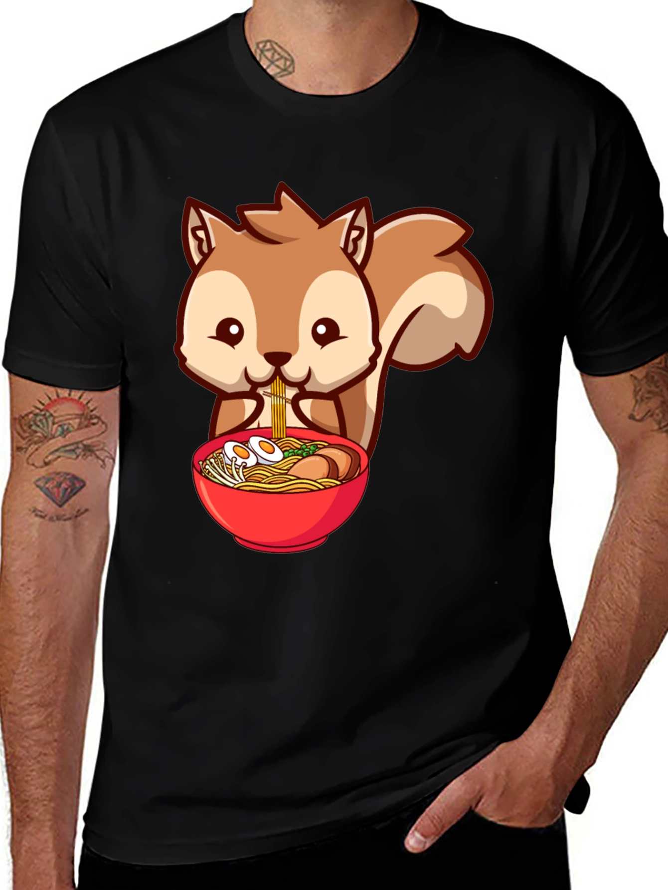 Variant 11 of Squirrel Ramen T-Shirt - Cute Cartoon Design