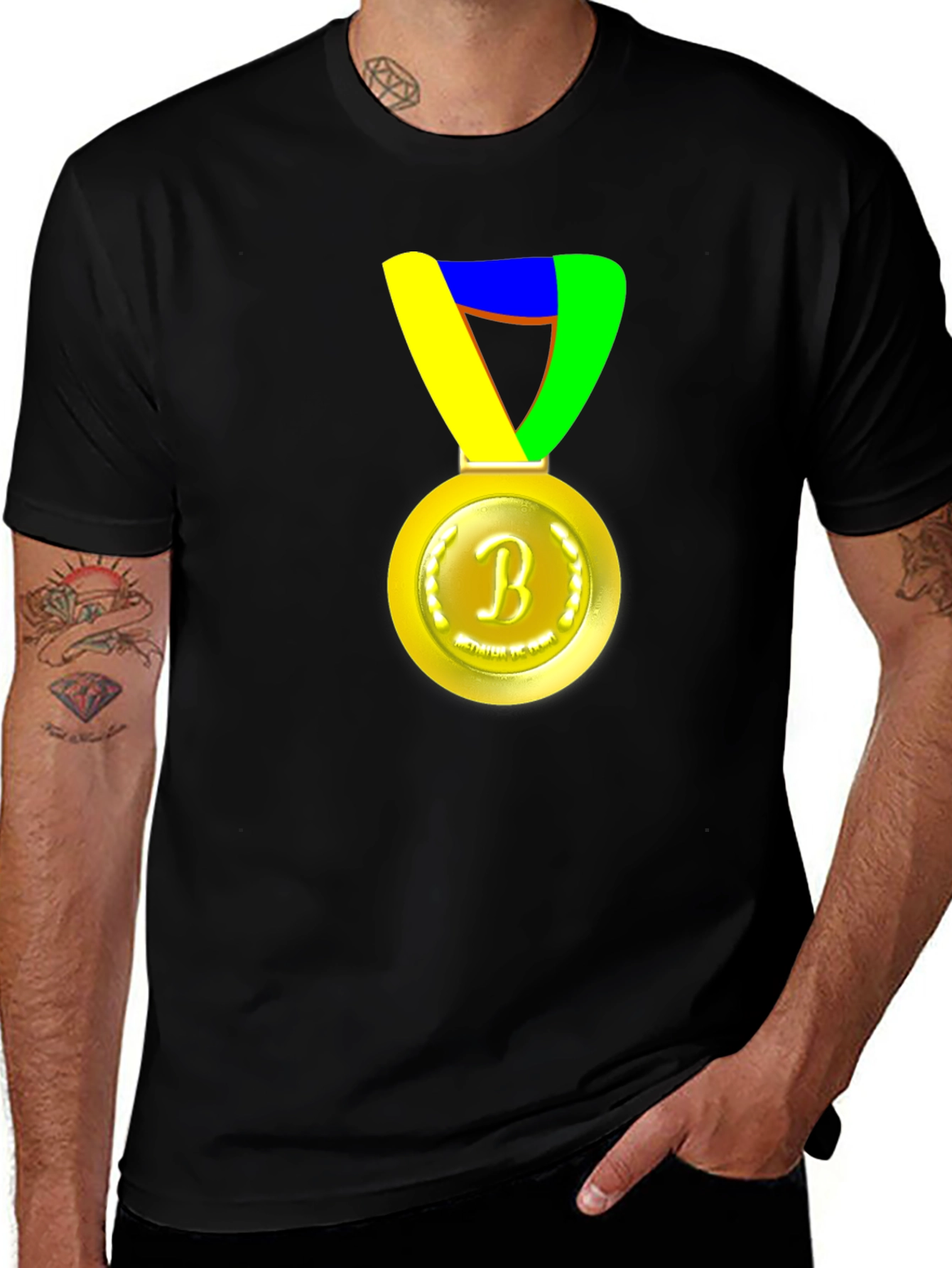 Variant 5 of Black T-Shirt with Medal Graphic